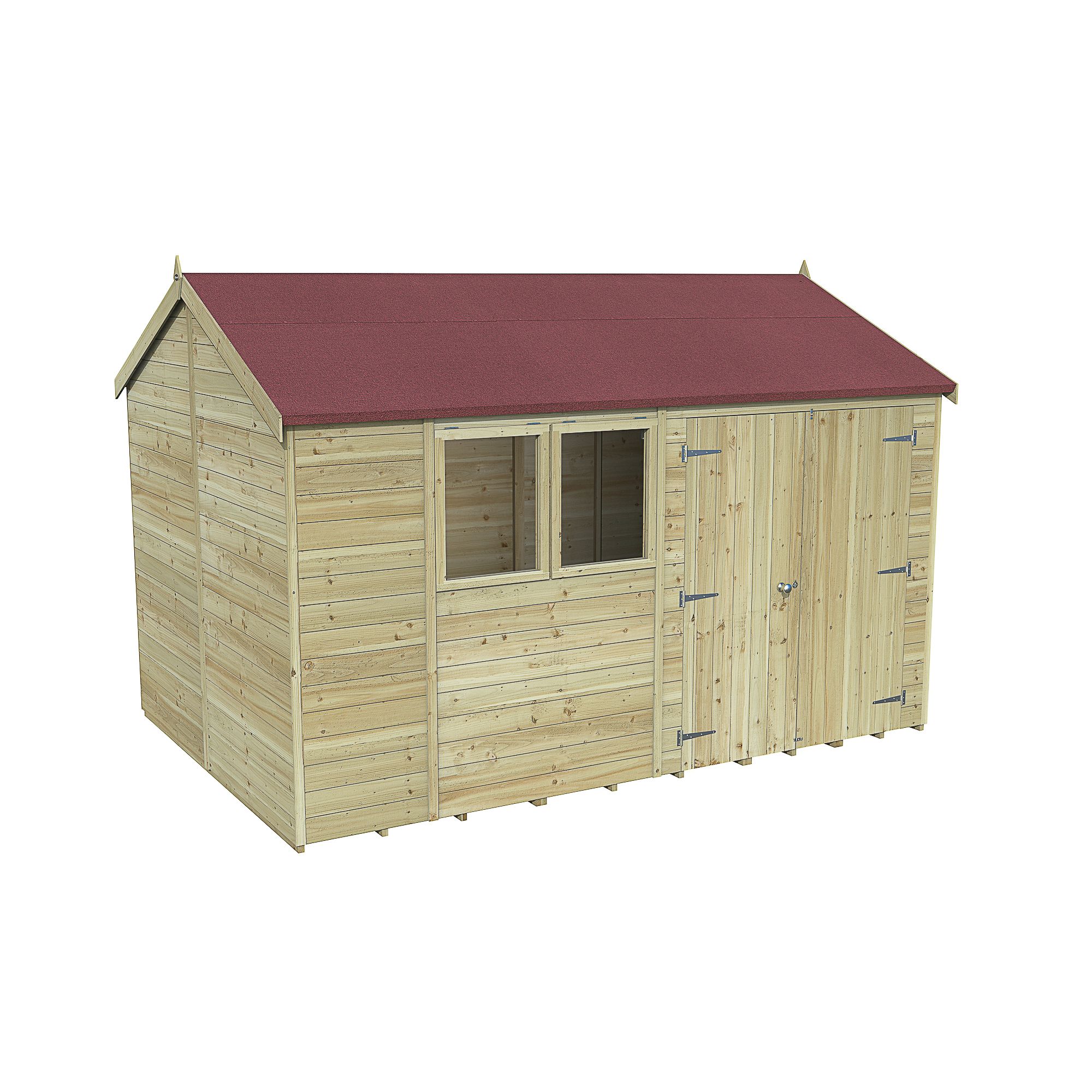 Forest Garden Timberdale 12x8 ft Reverse apex Wooden 2 door Shed with floor (Base included)
