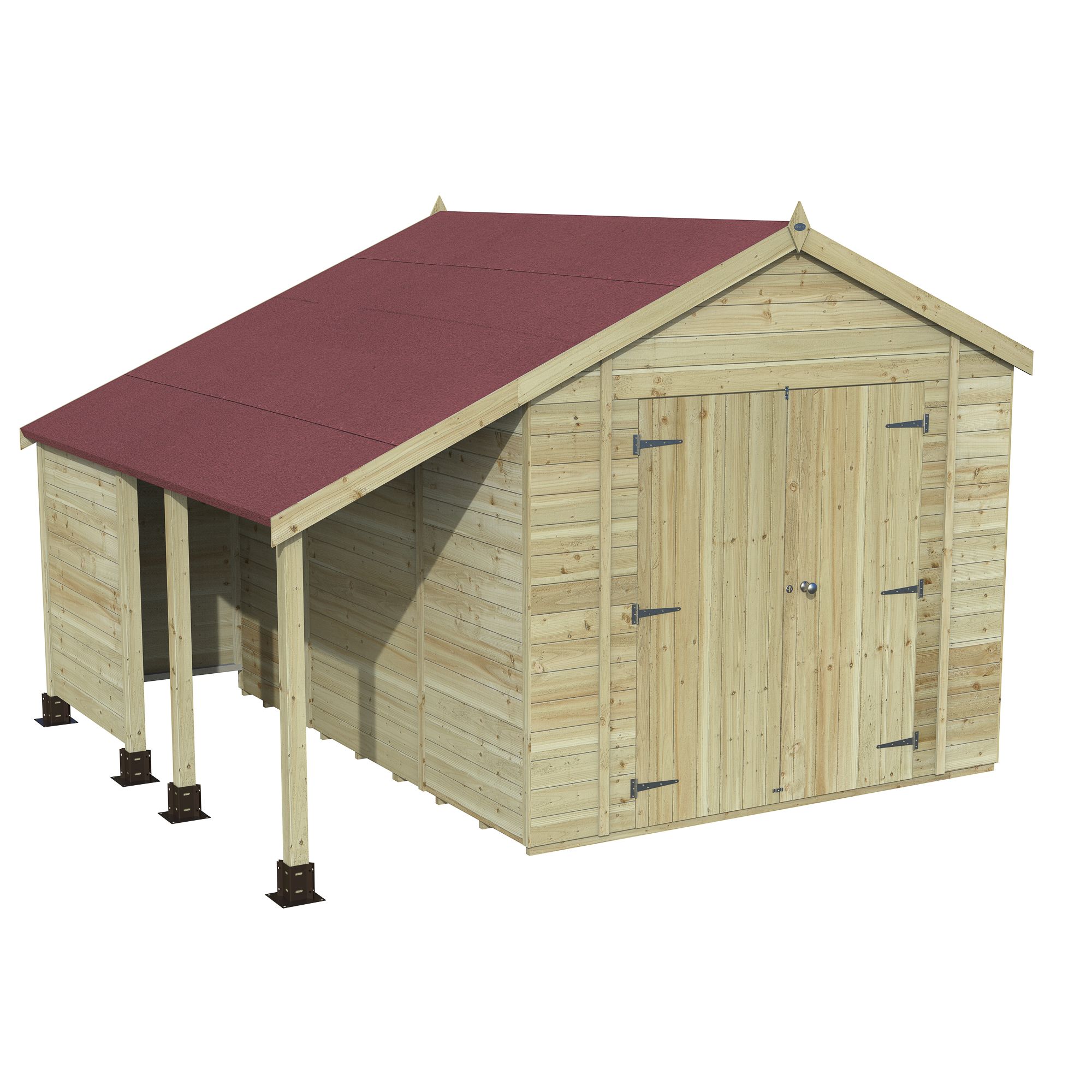 Forest Garden Timberdale log store 10x8 ft Apex Wooden 2 door Shed with floor (Base included)