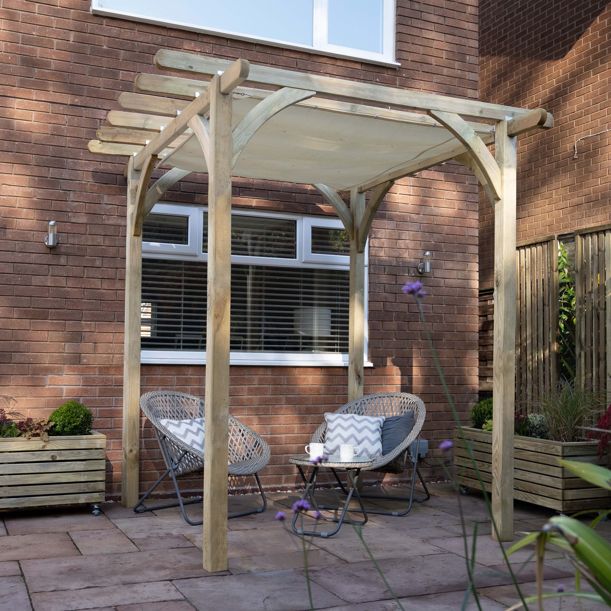 Forest Garden Ultima Cream Pergola & decking kit, x4 Post (H) 2.4m x (W) 2.4m - Canopy included