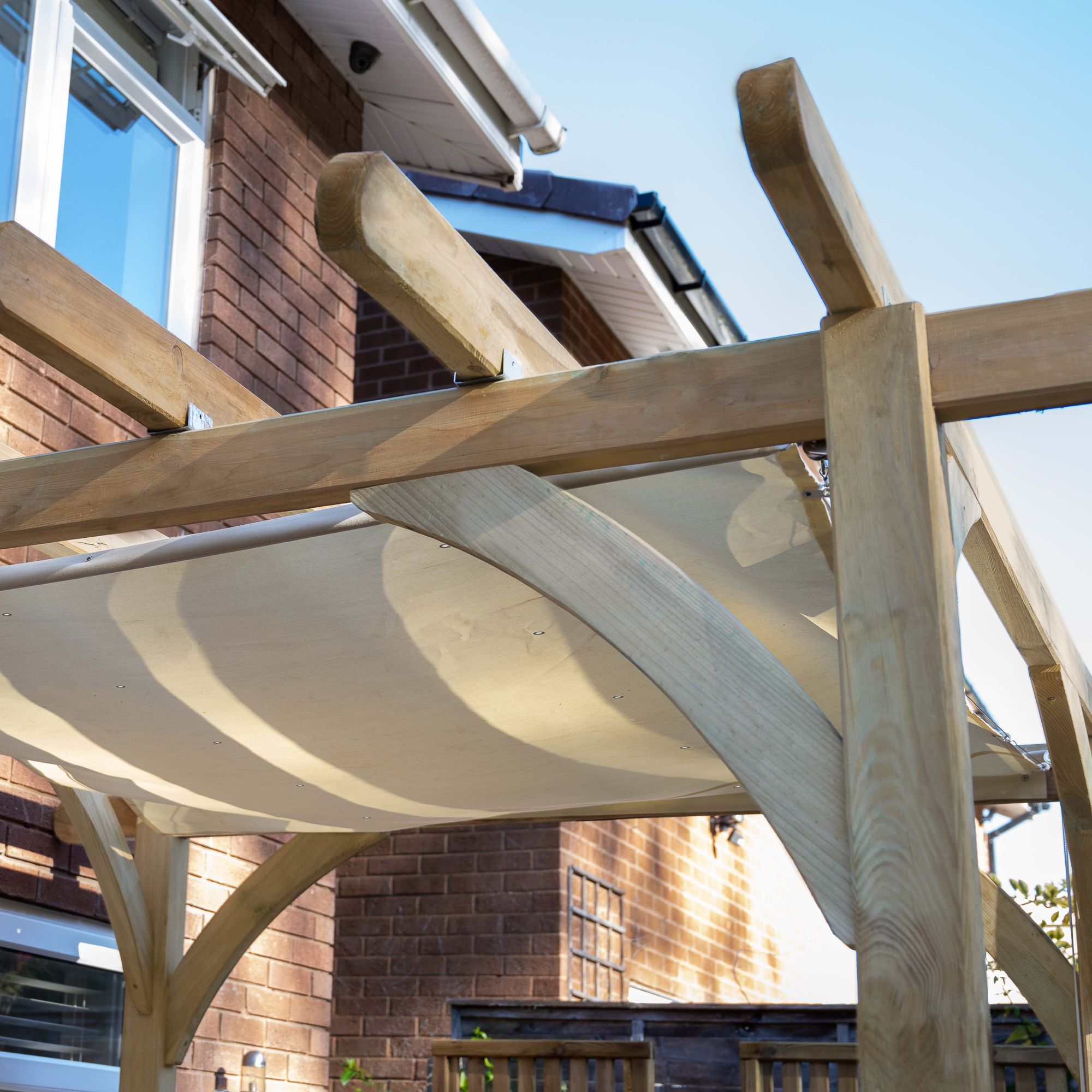 Forest Garden Ultima Cream Pergola & decking kit, x4 Post (H) 2.4m x (W) 2.4m - Canopy included