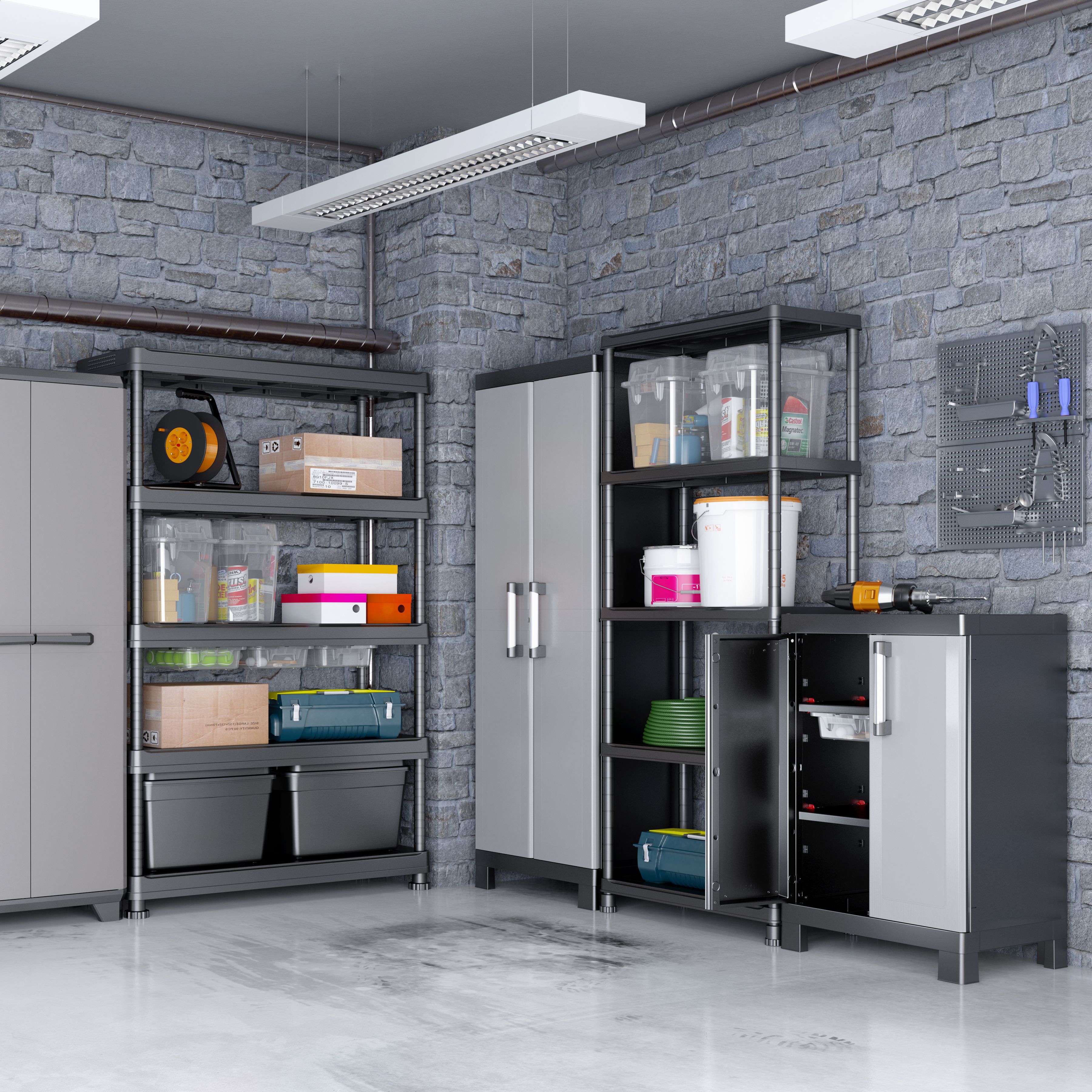 Form Links 4 shelf Black & grey Polypropylene Tall Utility Storage cabinet