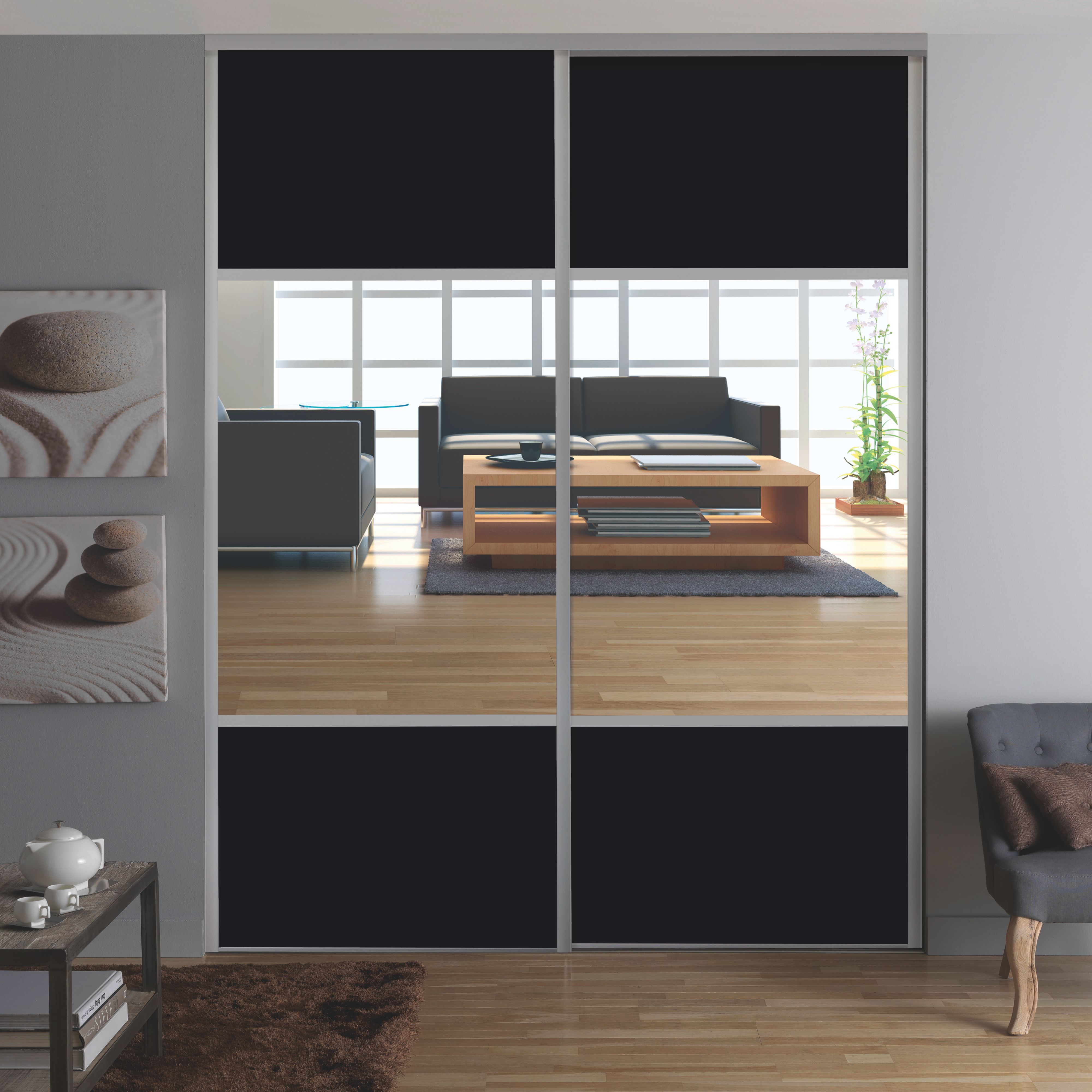 Form Valla Dark grey Mirrored Sliding wardrobe door, (H) 2260mm x (W) 772mm