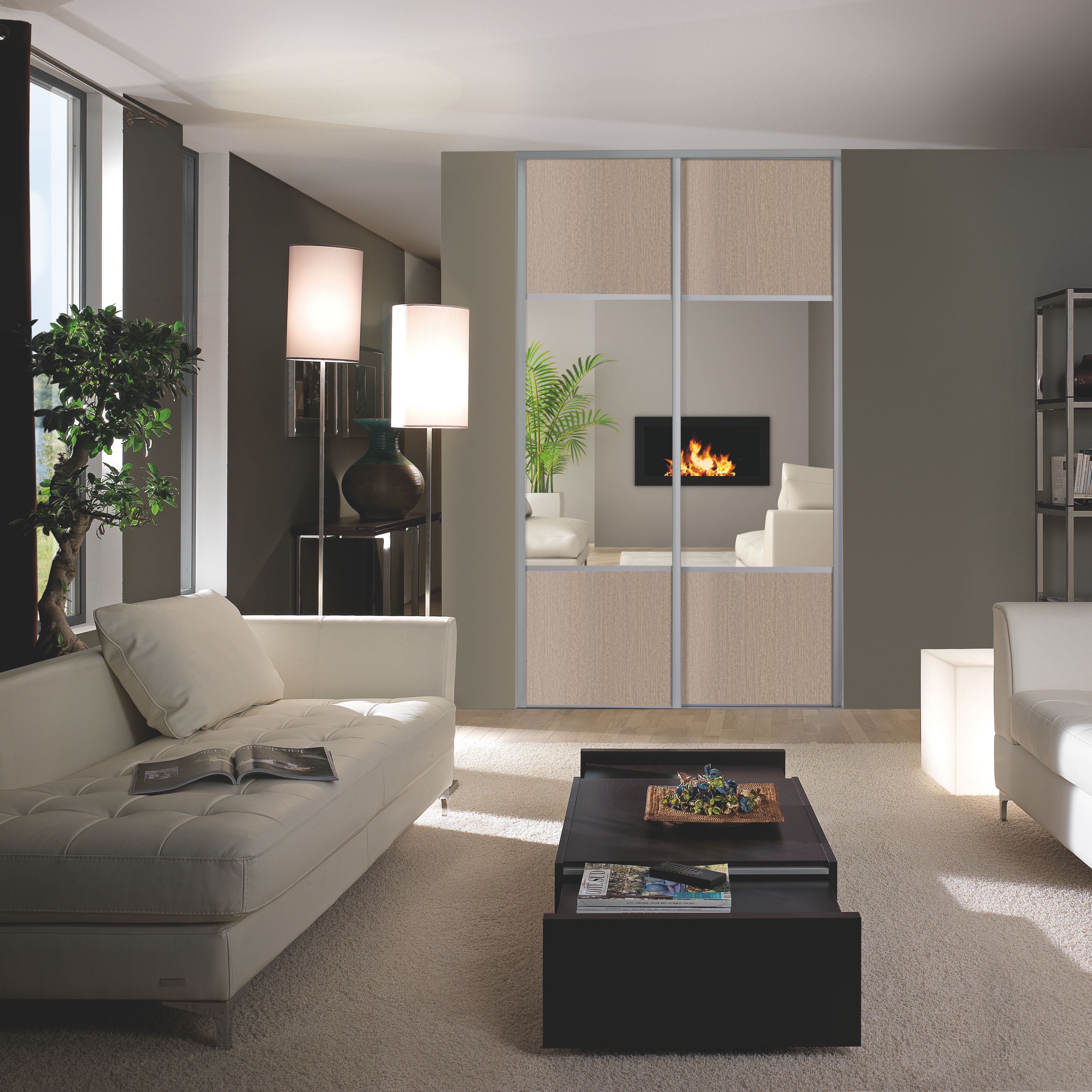 Form Valla Panelled Grey Oak effect Mirrored Sliding wardrobe door (H) 2260mm x (W) 622mm