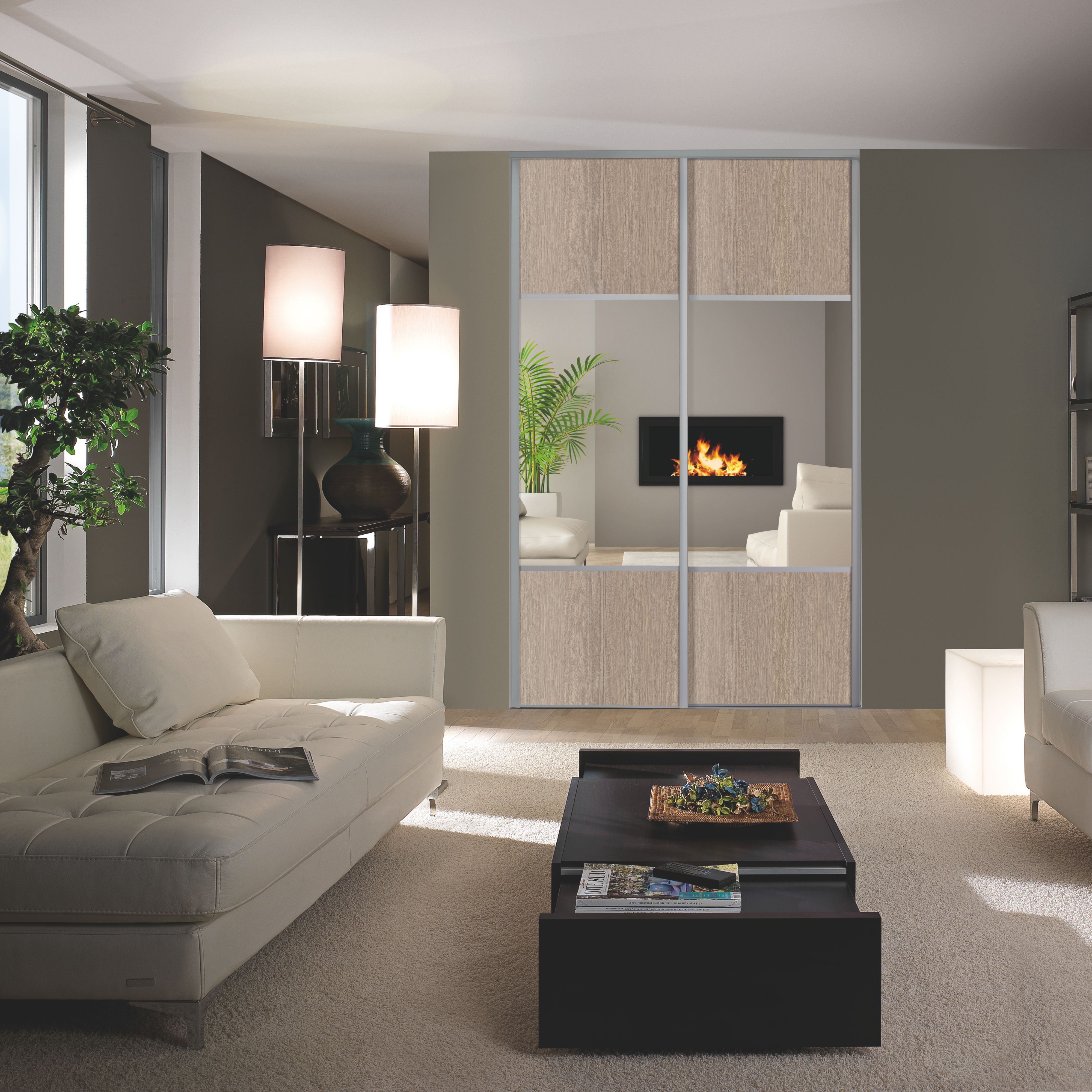 Form Valla Panelled Grey Oak effect Mirrored Sliding wardrobe door (H) 2260mm x (W) 772mm