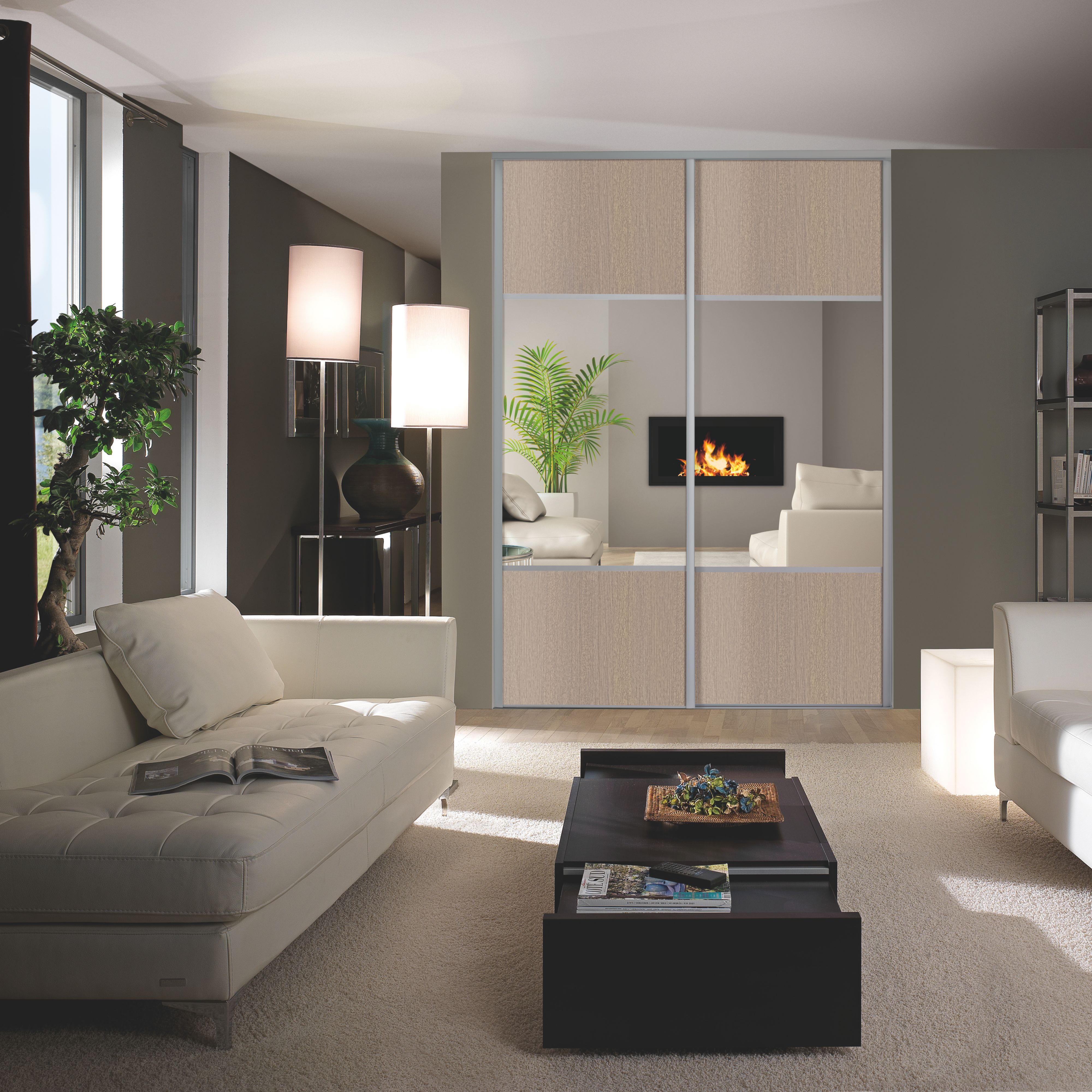 Form Valla Panelled Grey Oak effect Mirrored Sliding wardrobe door (H) 2260mm x (W) 922mm