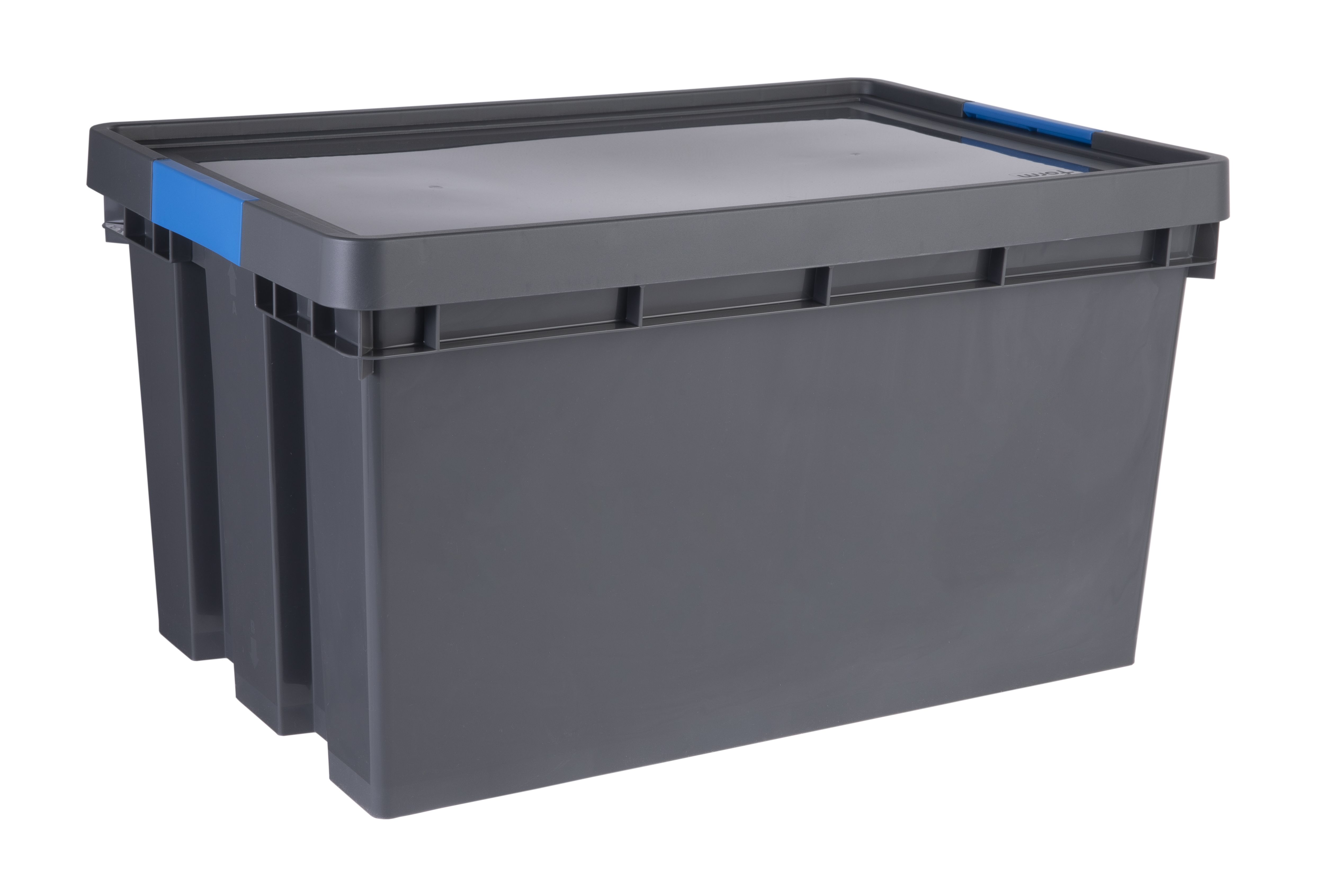 Grey plastic storage shop boxes with lids