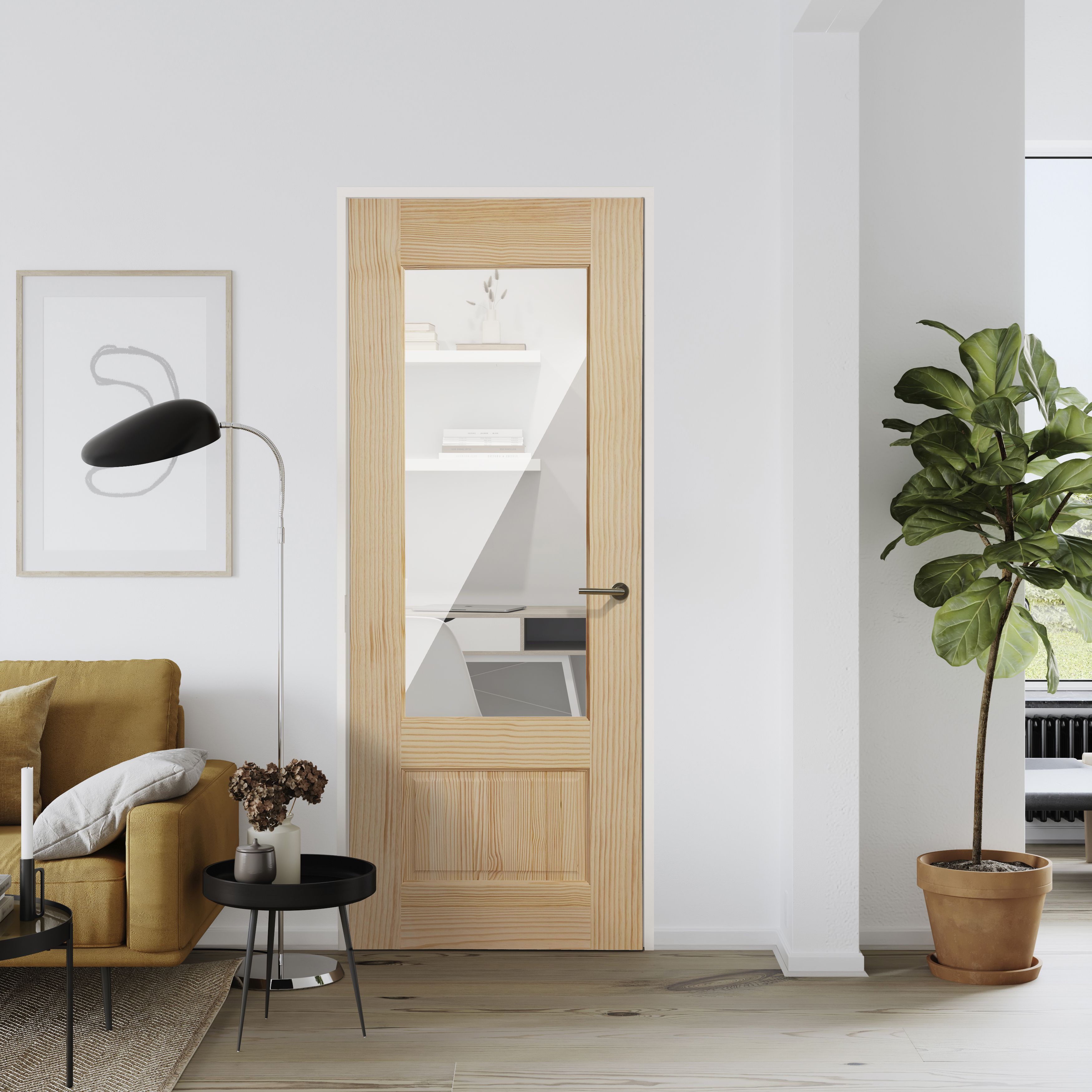 Fortia 2 panel Clear Glazed Contemporary Pine veneer Internal Clear pine Door, (H)1981mm (W)762mm (T)35mm