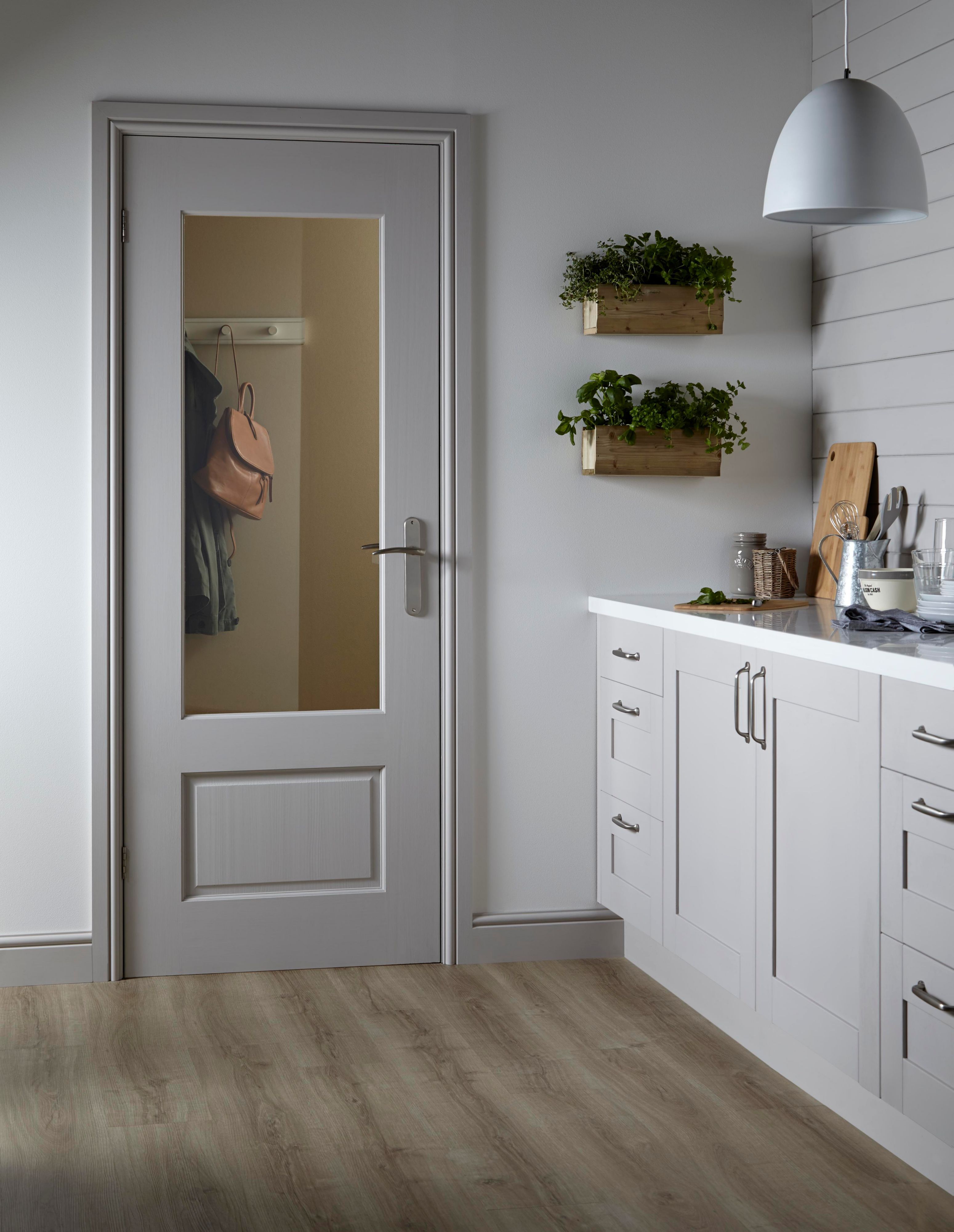 Fortia 2 panel Clear Glazed Contemporary Pine veneer Internal Clear pine Door, (H)1981mm (W)762mm (T)35mm