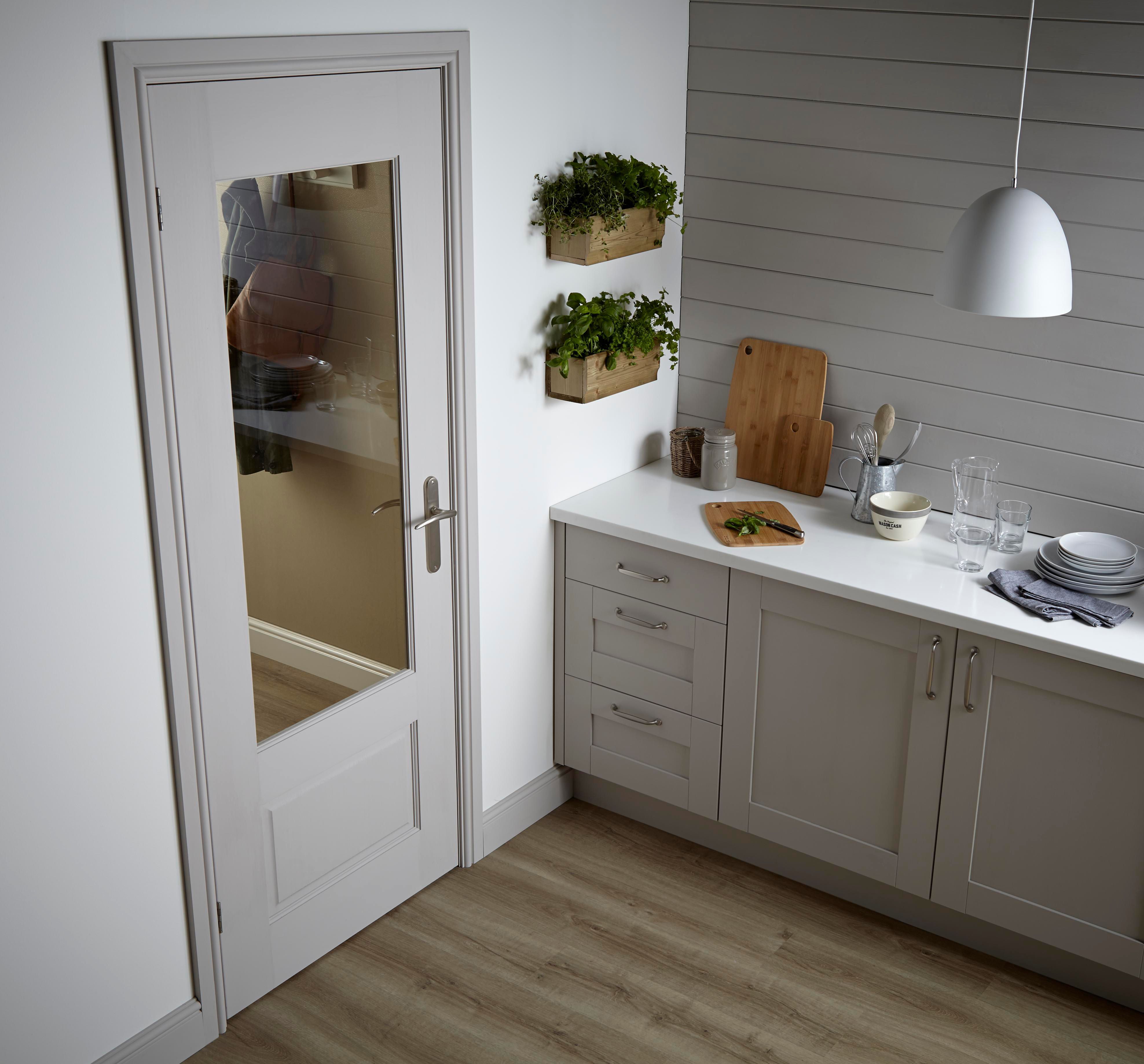 Fortia 2 panel Clear Glazed Contemporary Pine veneer Internal Clear pine Door, (H)1981mm (W)762mm (T)35mm