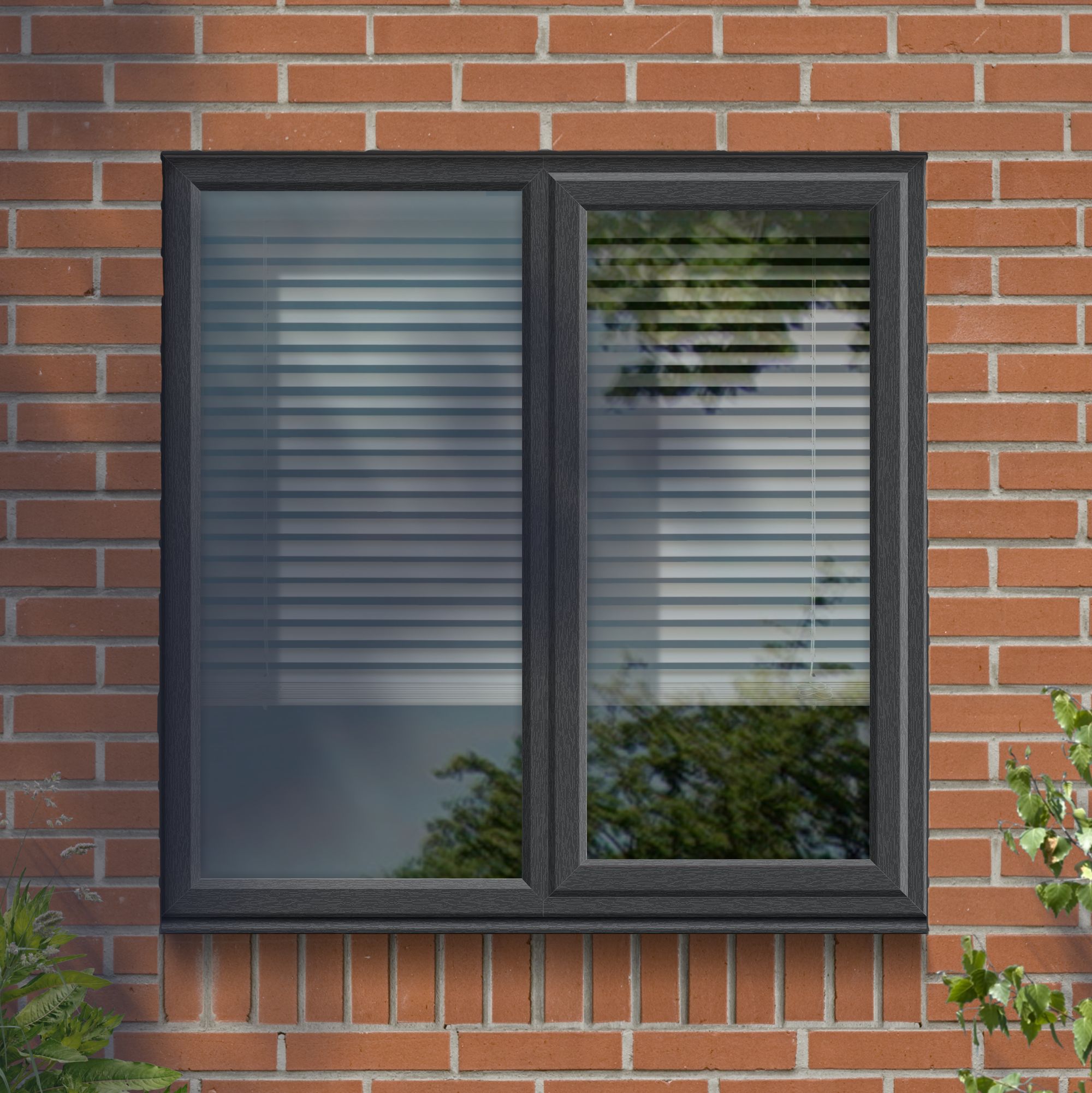 Fortia 2P Clear Glazed Anthracite uPVC Right-handed Swinging Window, (H)1190mm (W)1190mm