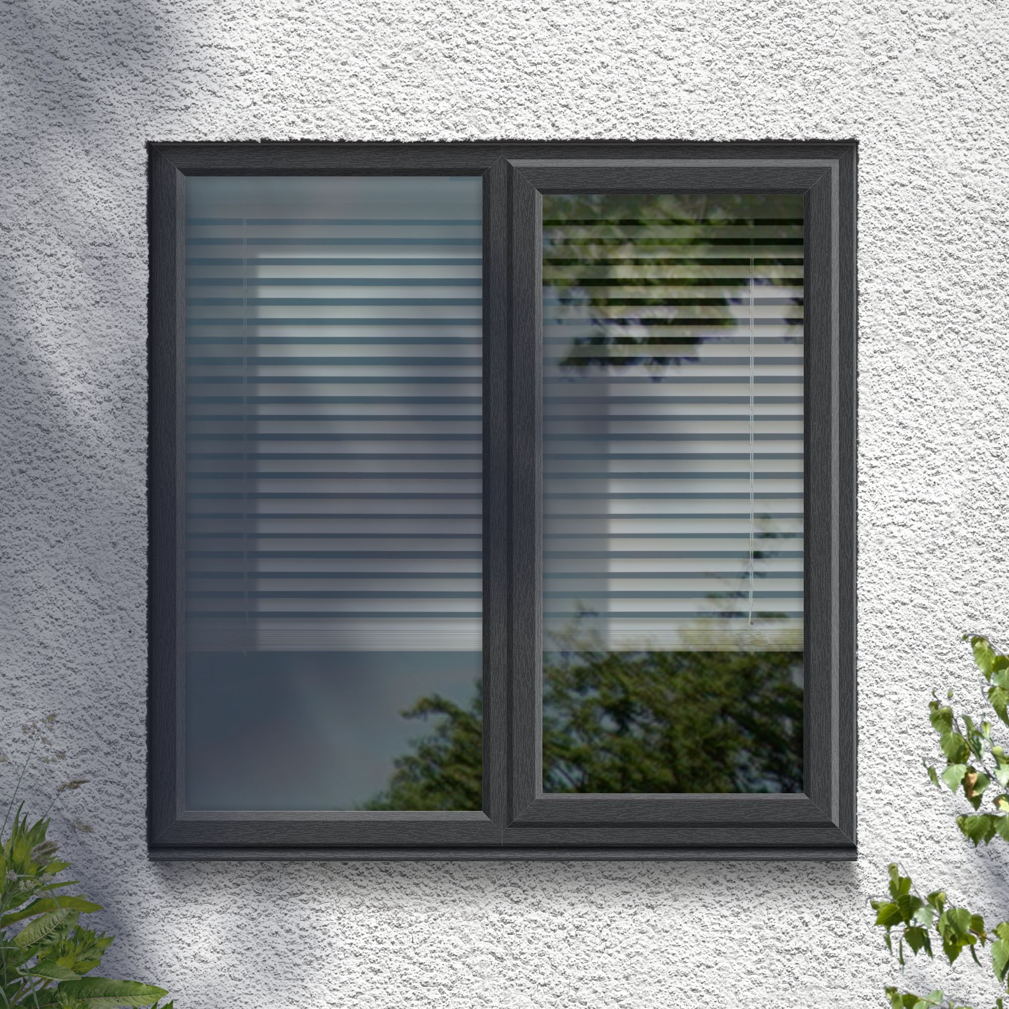 Fortia 2P Clear Glazed Anthracite uPVC Right-handed Swinging Window, (H)1190mm (W)1190mm