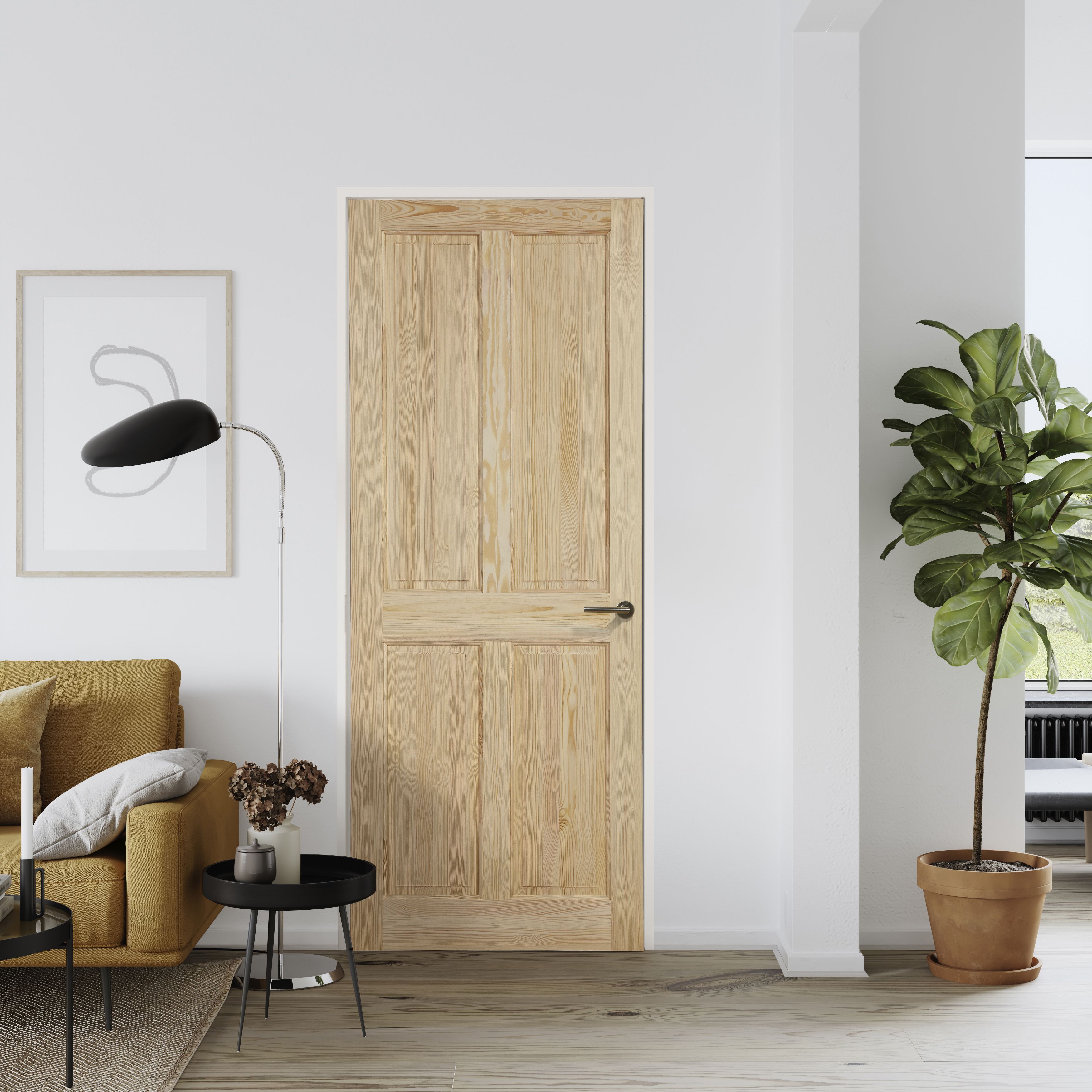 Fortia 4 panel Unglazed Victorian Natural Pine veneer Internal Timber Door, (H)2040mm (W)726mm (T)40mm