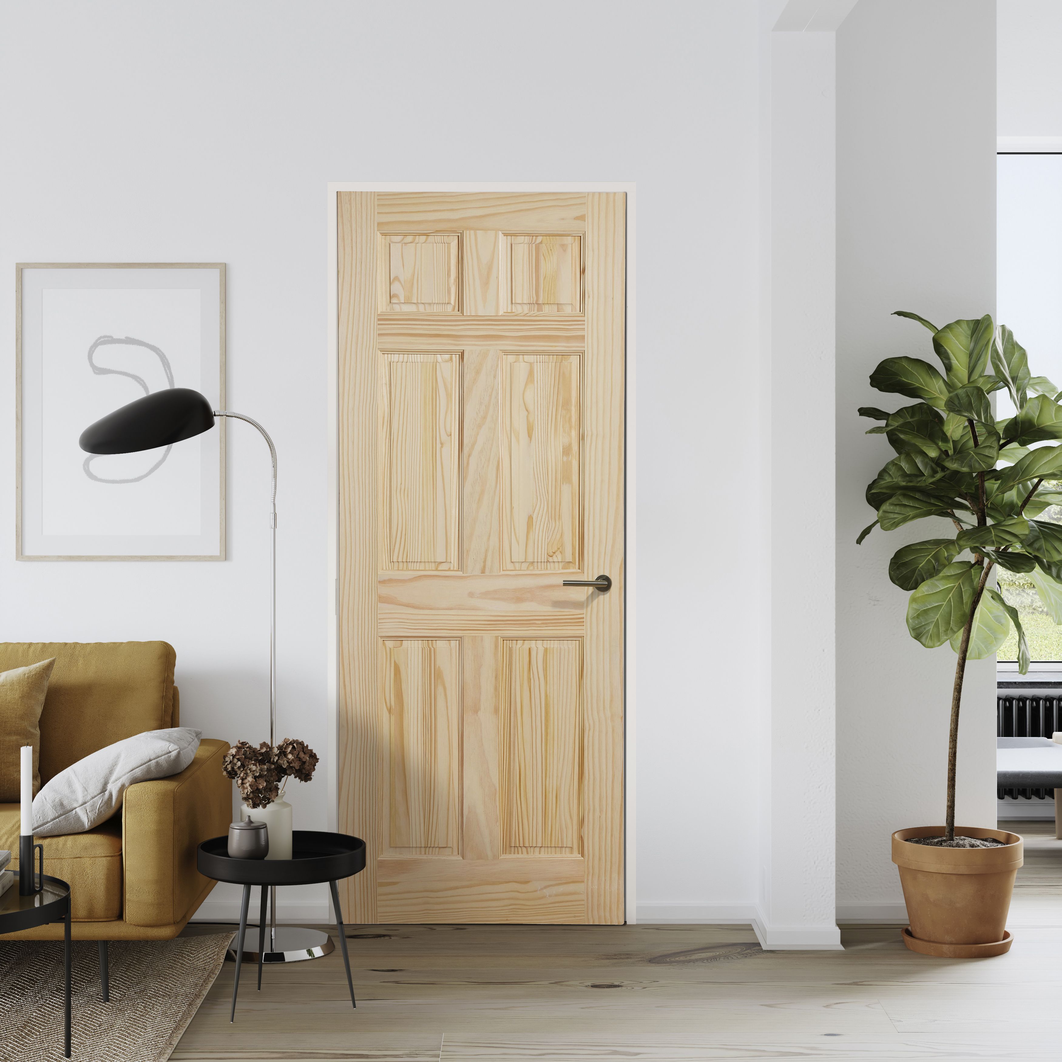 Fortia 6 panel Unglazed Victorian Pine veneer Internal Clear pine Door, (H)1981mm (W)838mm (T)35mm
