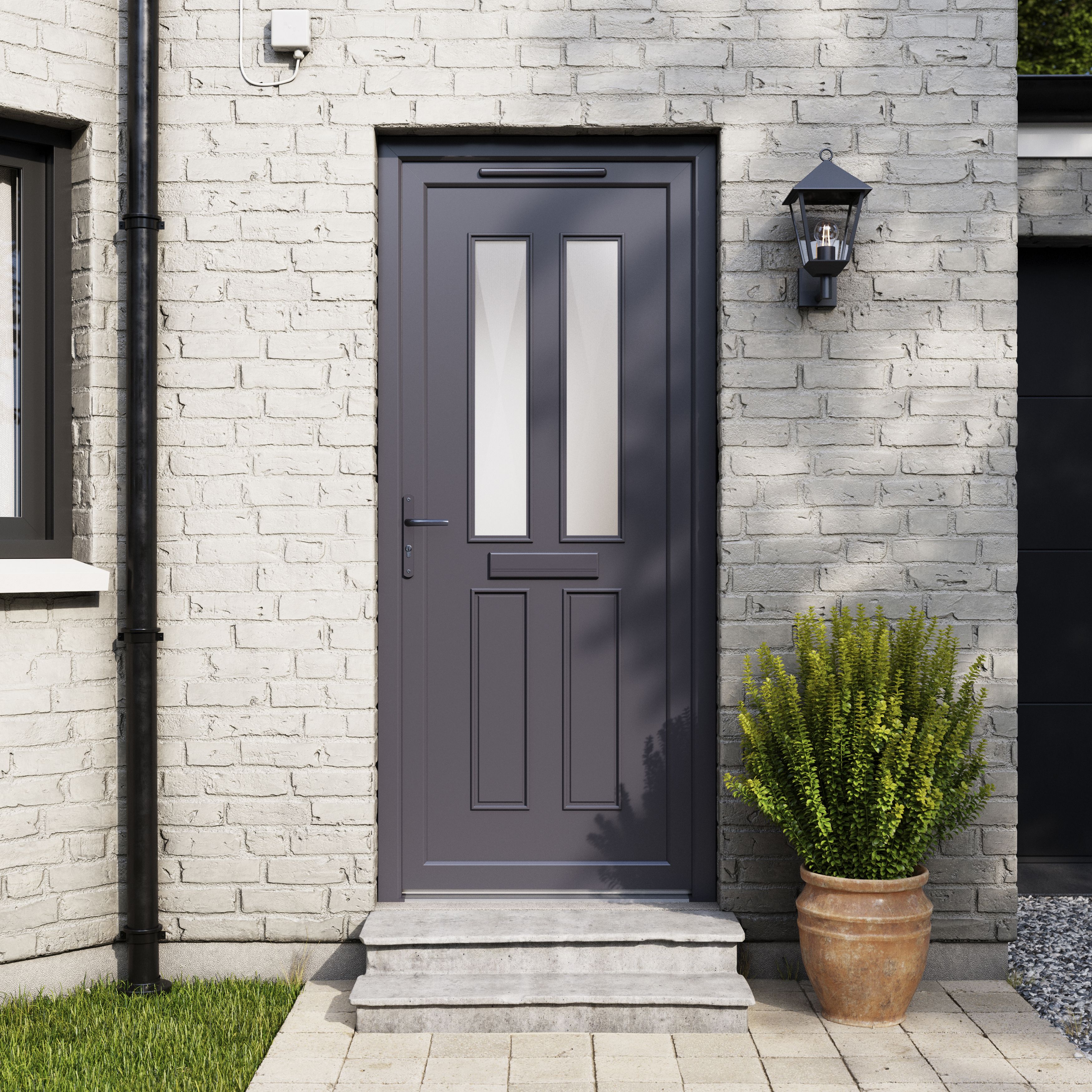 Fortia Chesil Frosted glass Frosted Glazed Anthracite RH External Front Door set, (H)2085mm (W)840mm