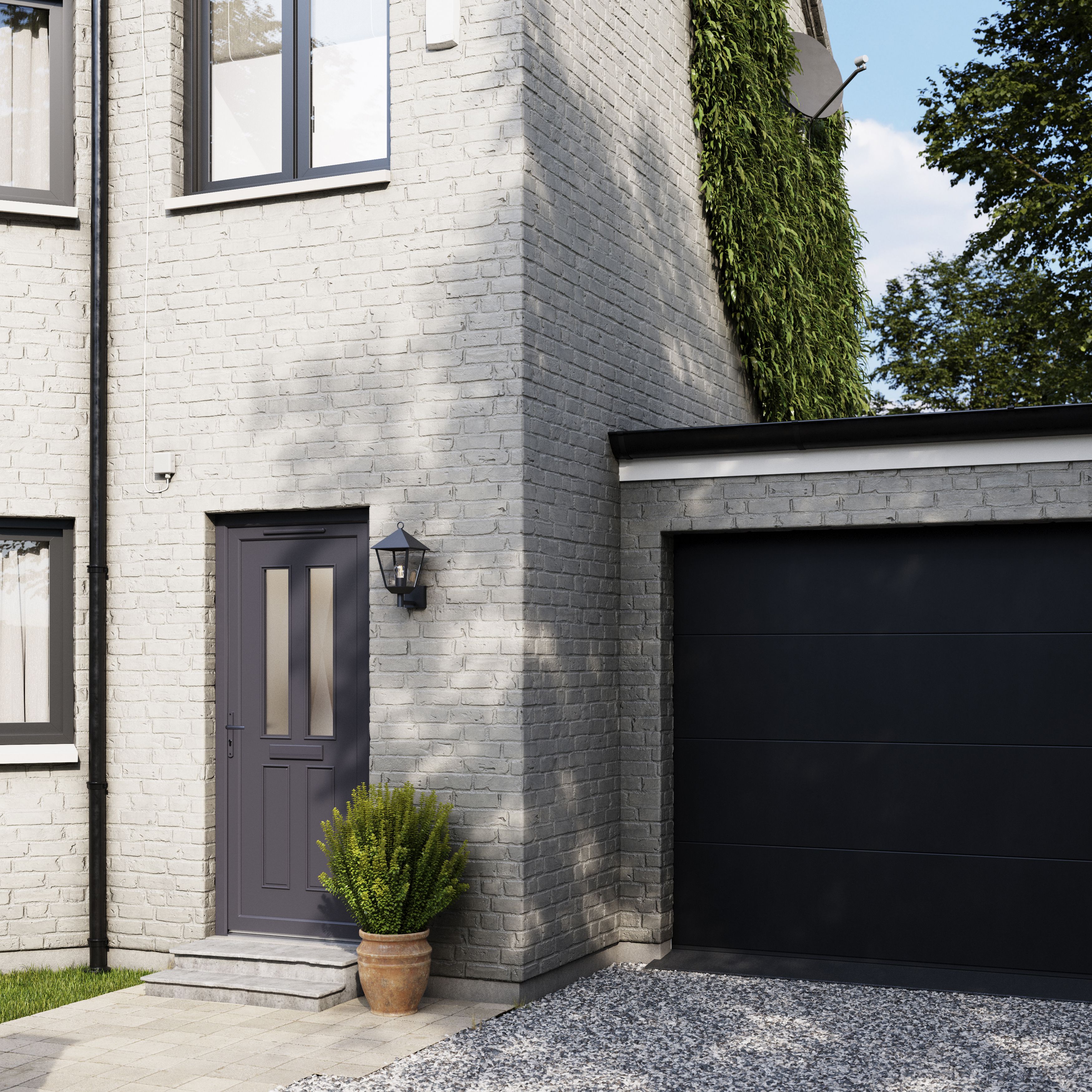 Fortia Chesil Frosted glass Frosted Glazed Anthracite RH External Front Door set, (H)2085mm (W)840mm