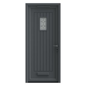 Fortia Curral Frosted Glazed Anthracite Left-hand External Front Door set, (H)2085mm (W)920mm