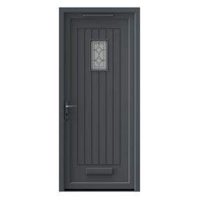 Fortia Curral Frosted Glazed Anthracite RH External Front Door set, (H)2085mm (W)840mm