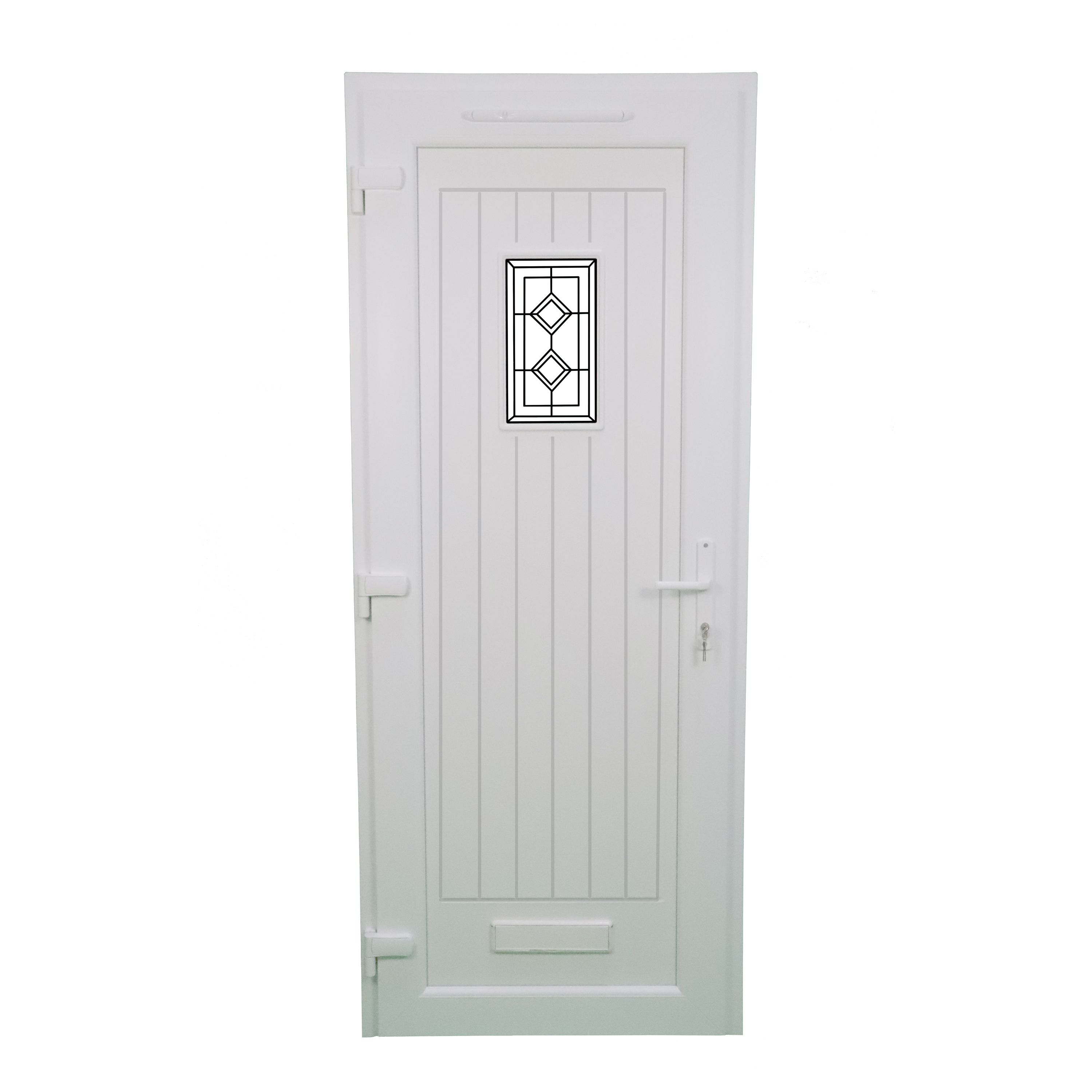 Fortia Curral Frosted Glazed White RH External Front Door set, (H)2085mm (W)920mm