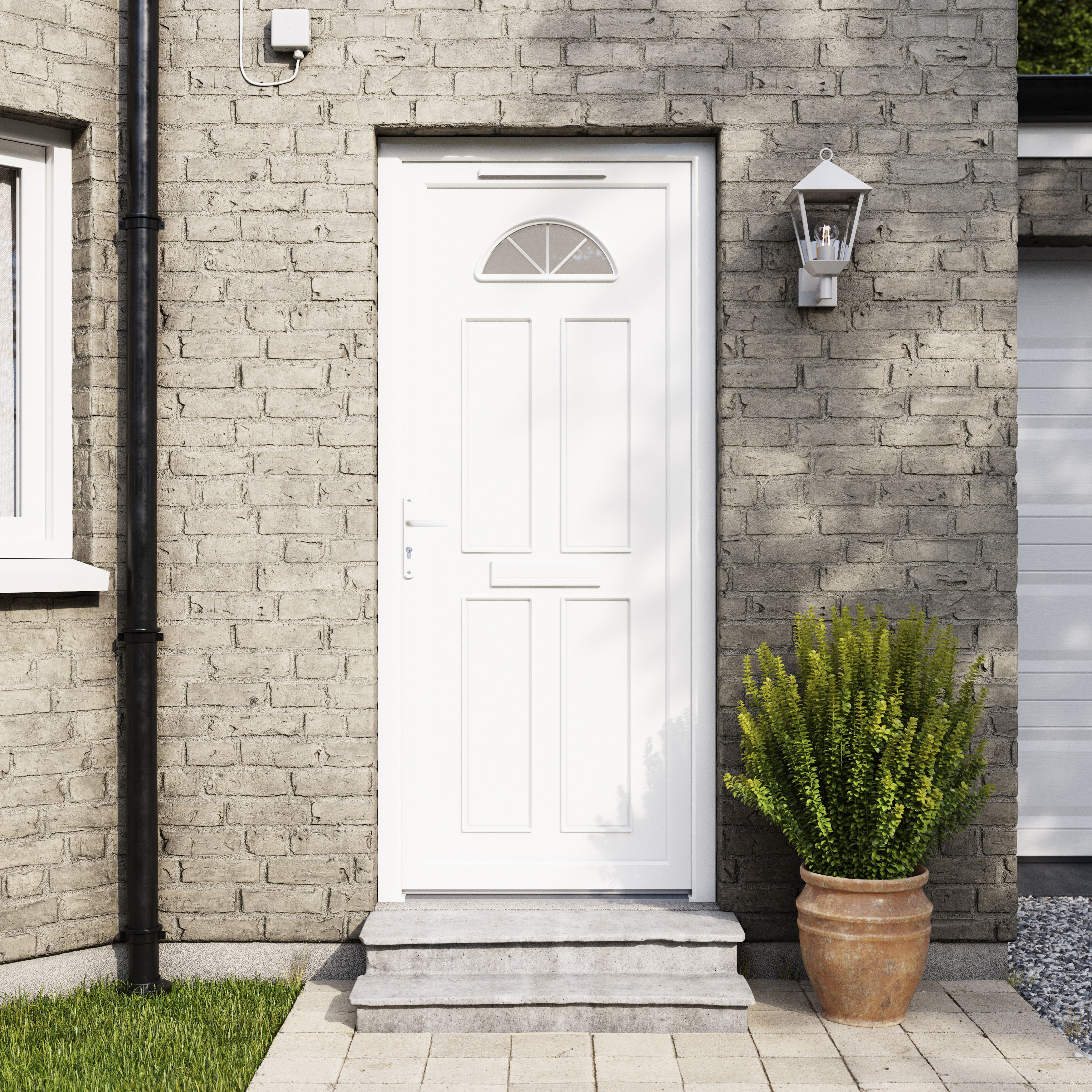 Fortia Lorne Clear Glazed Modern White RH External Front Door set, (H)2085mm (W)840mm