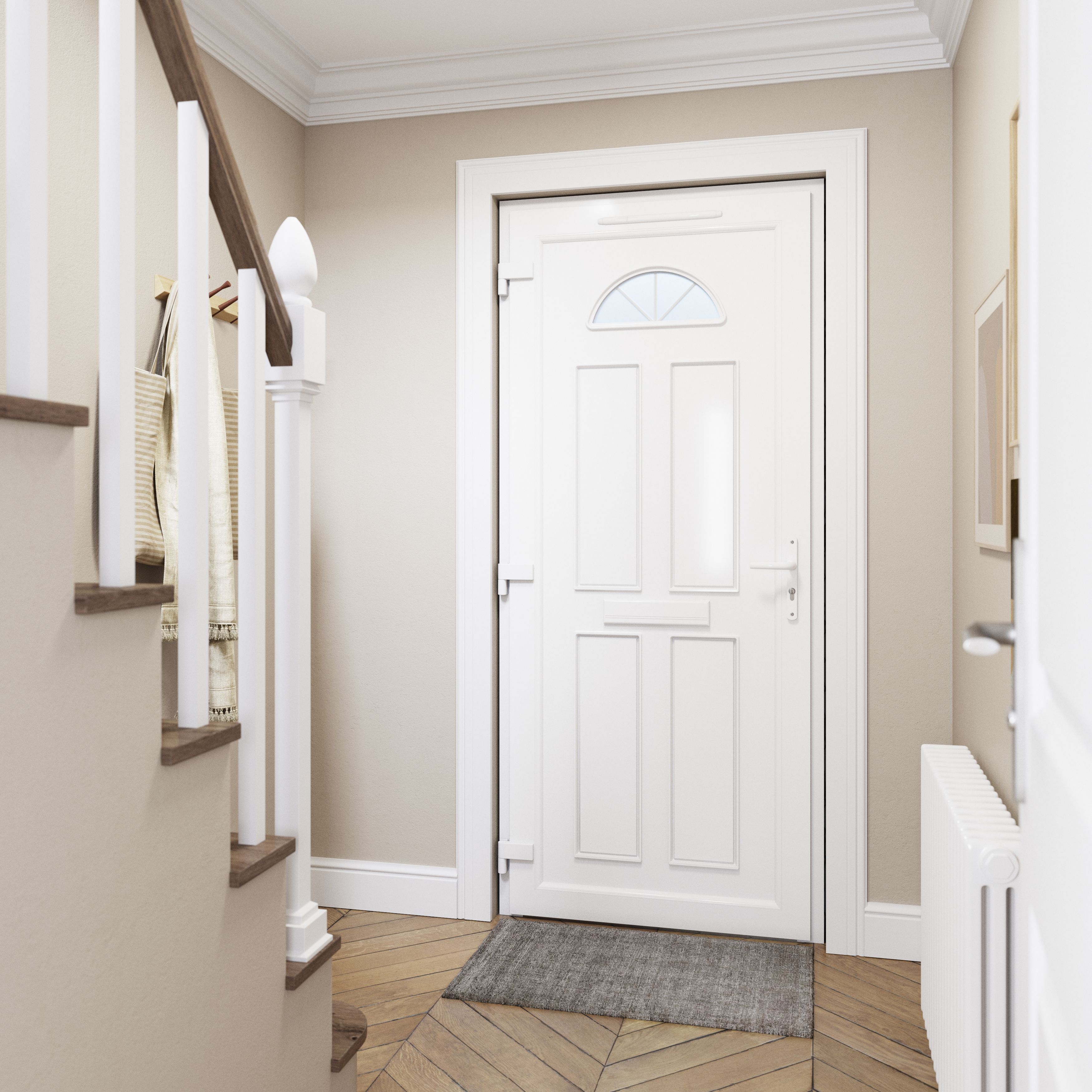 Fortia Lorne Clear Glazed Modern White RH External Front Door set, (H)2085mm (W)840mm