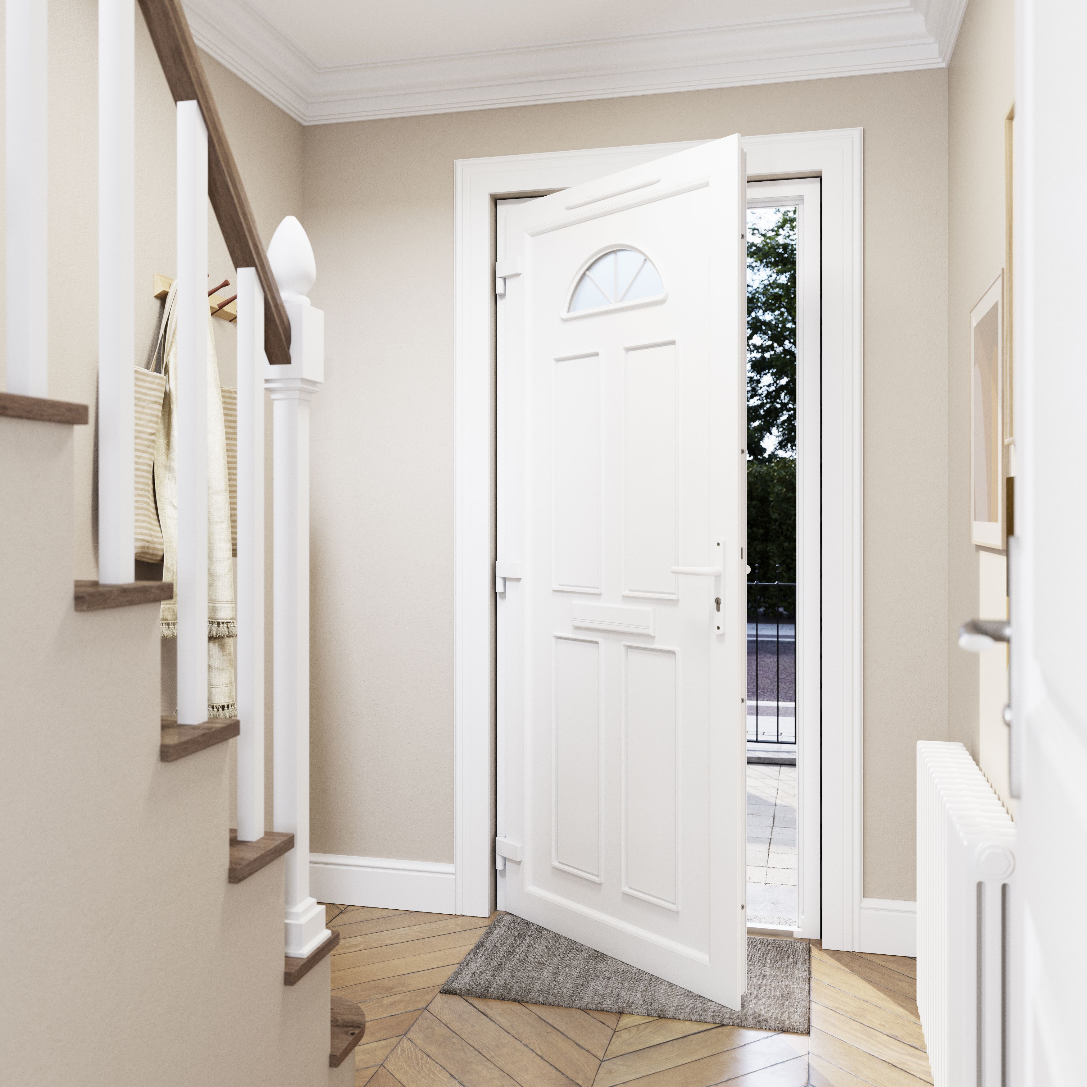 Fortia Lorne Clear Glazed Modern White RH External Front Door set, (H)2085mm (W)840mm