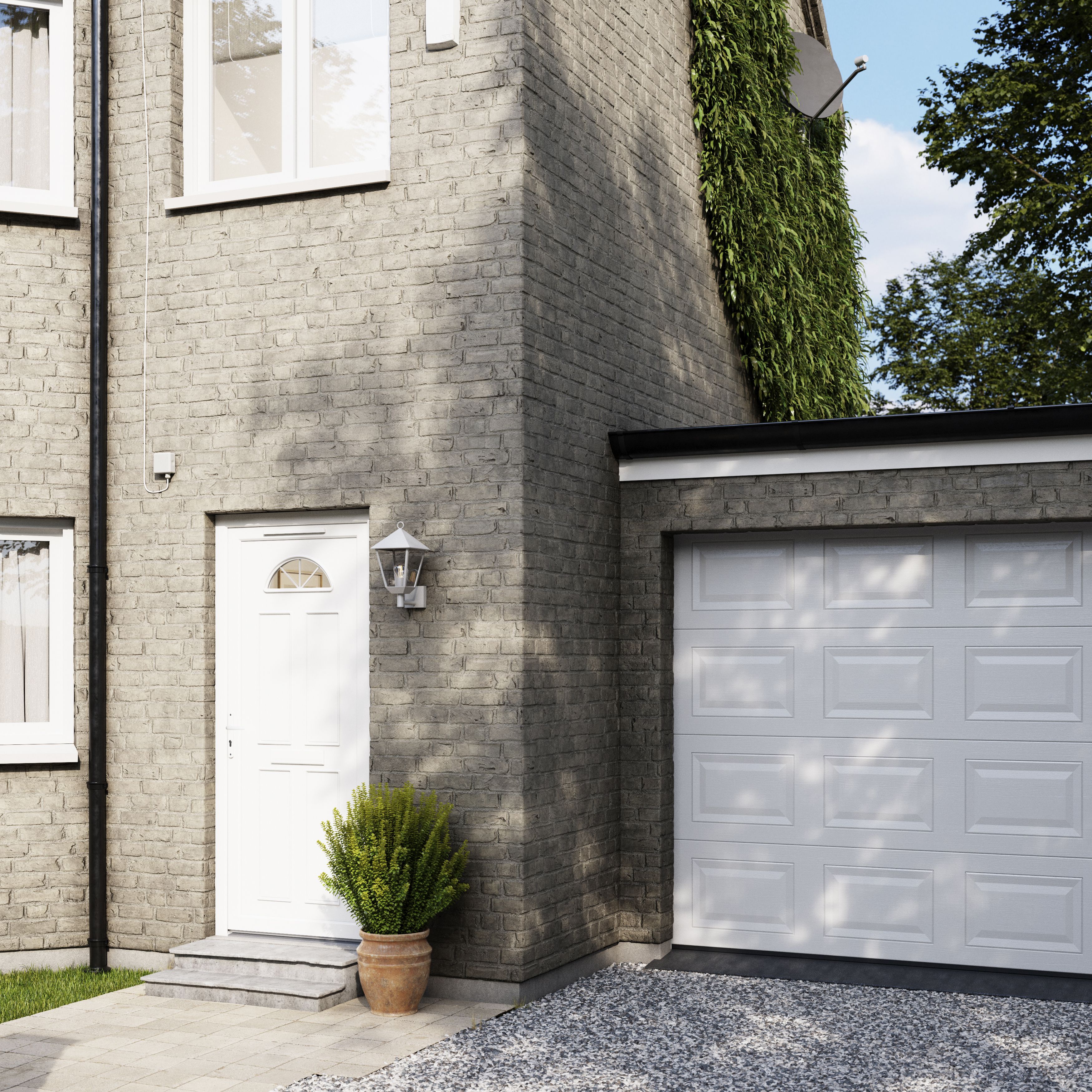 Fortia Lorne Clear Glazed Modern White RH External Front Door set, (H)2085mm (W)840mm