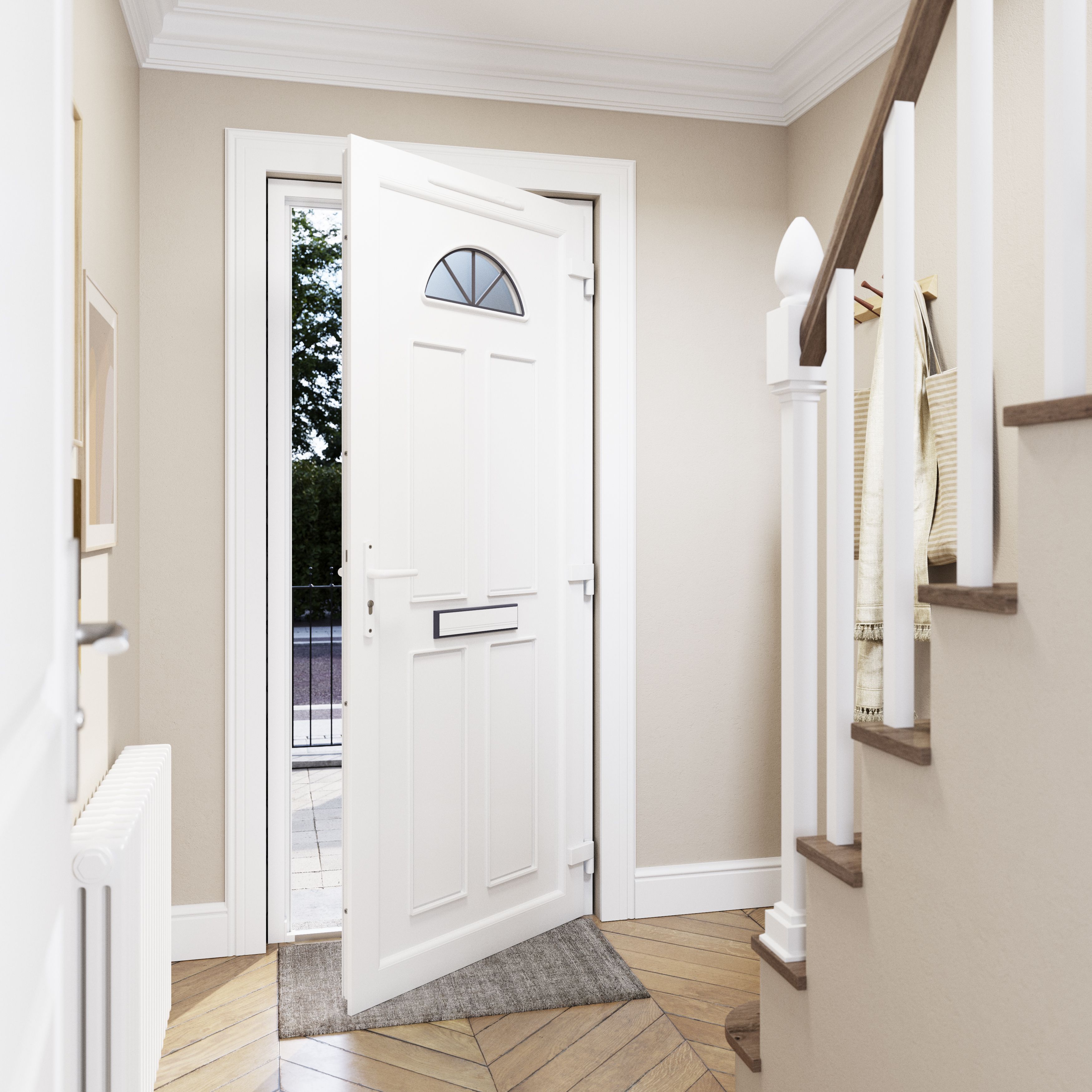 Fortia Lorne Flat Clear Glazed Anthracite LH External Front Door set, (H)2085mm (W)840mm