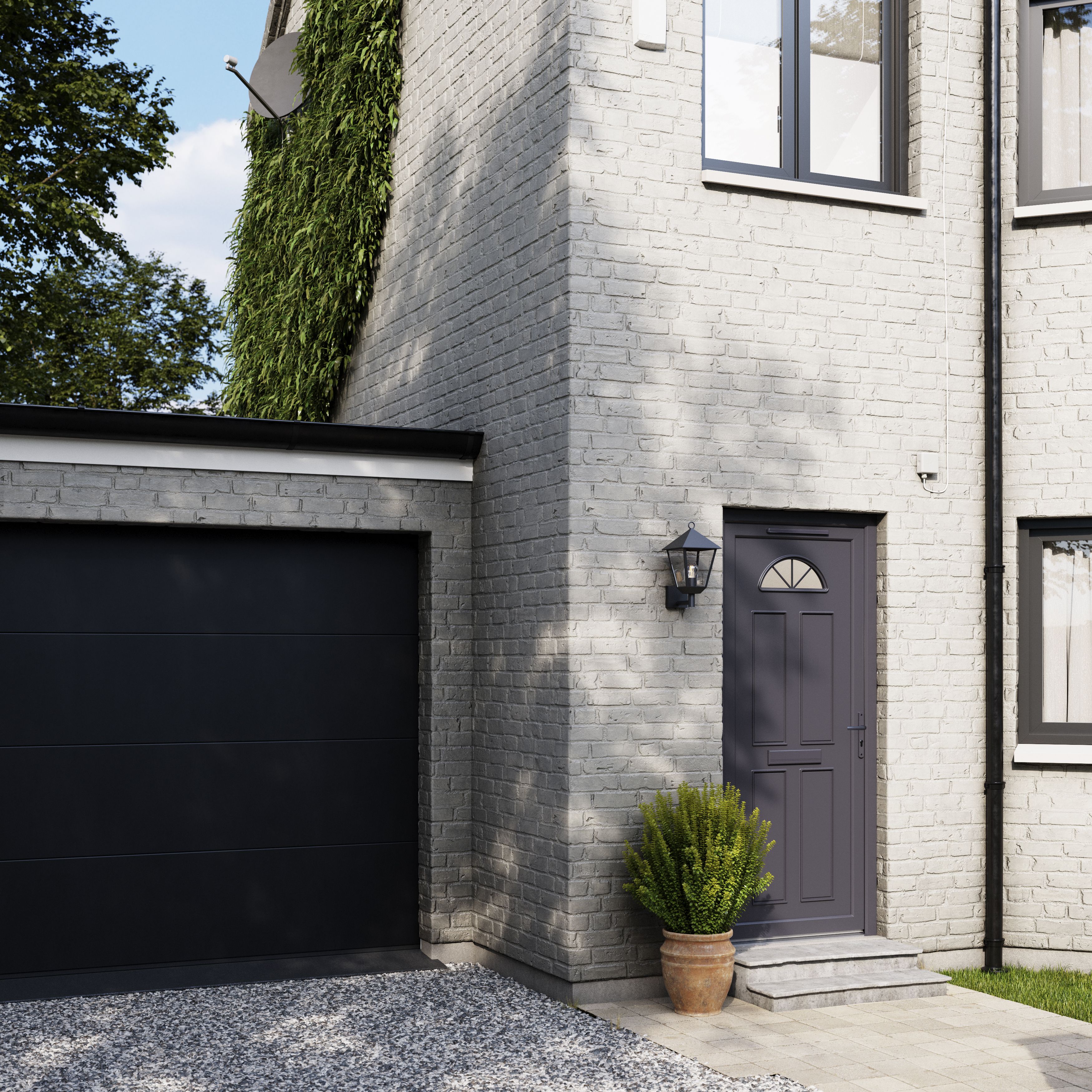 Fortia Lorne Flat Clear Glazed Anthracite LH External Front Door set, (H)2085mm (W)840mm