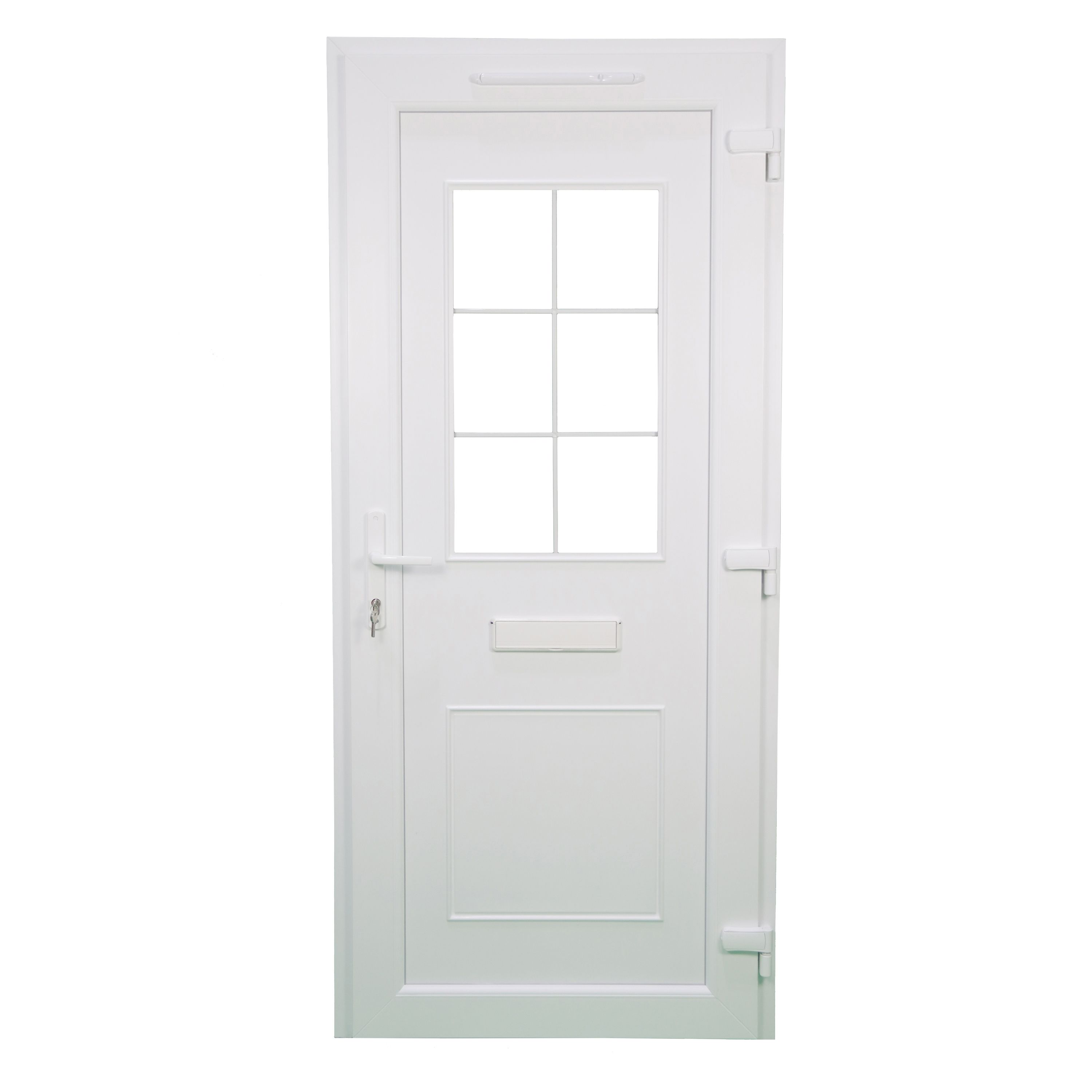 Fortia Mindil Clear Glazed Modern White LH External Front Door set, (H)2085mm (W)920mm