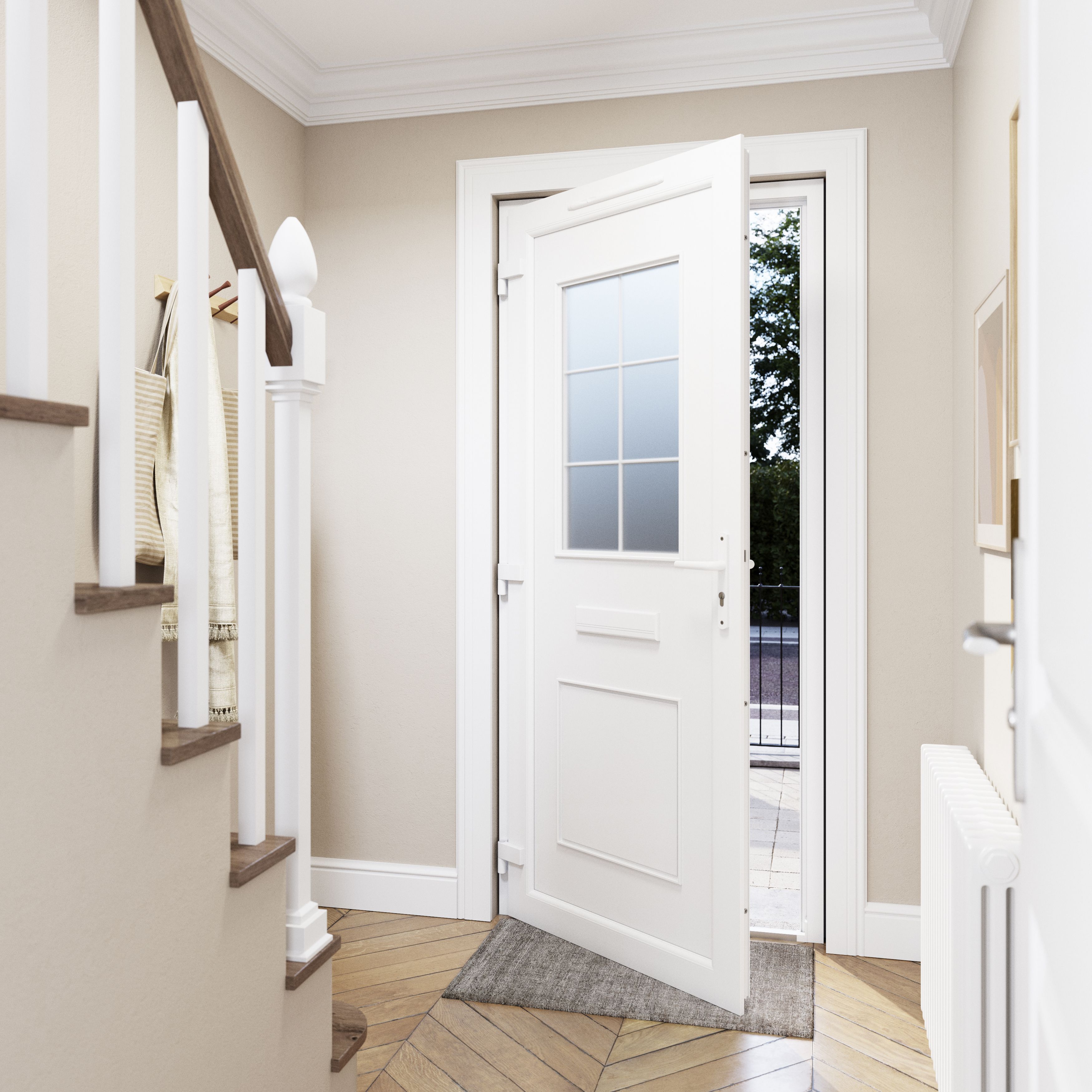 Fortia Mindil Clear Glazed Modern White RH External Front Door set, (H)2085mm (W)840mm