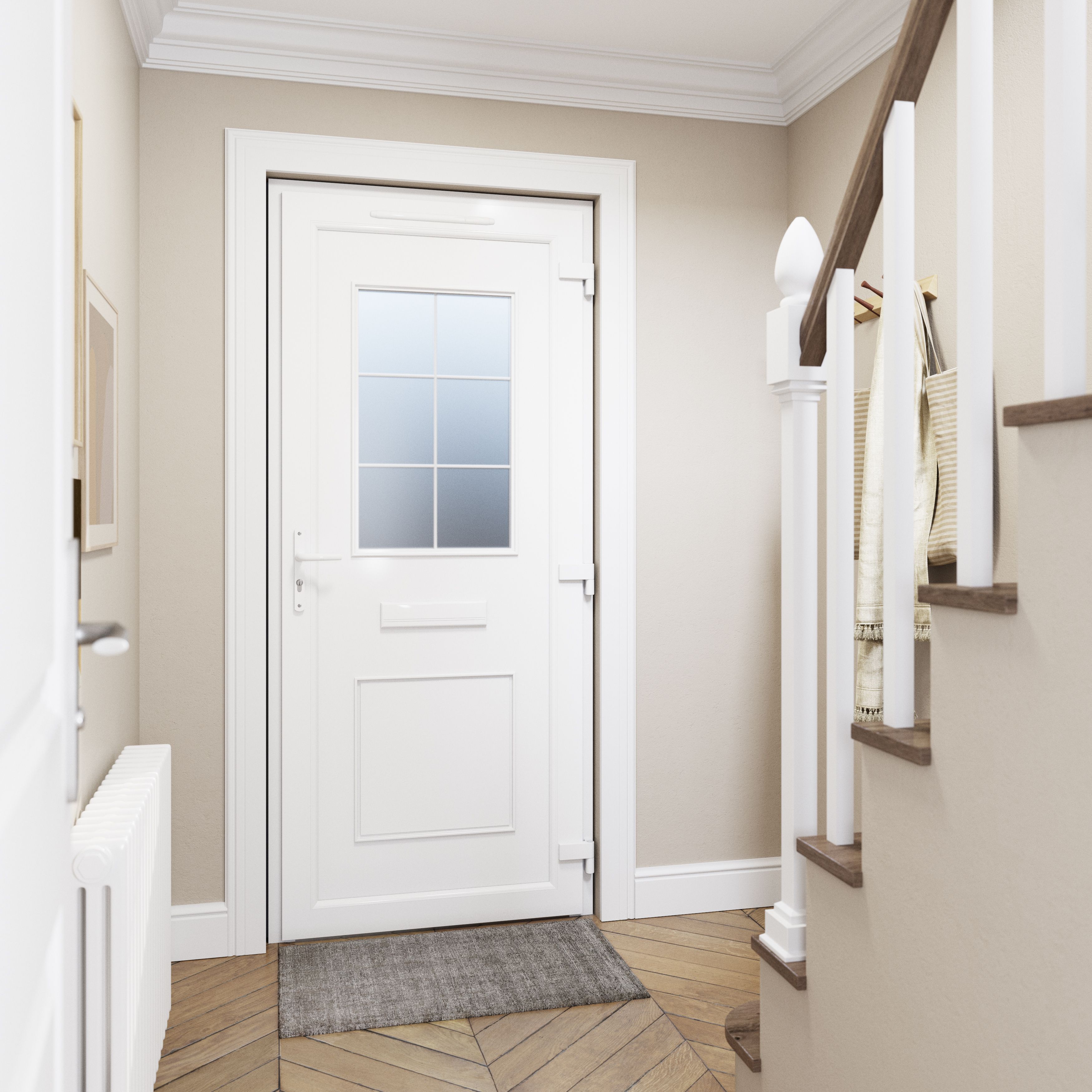 Fortia Mindil Flat Clear Glazed White LH External Front Door set, (H)2085mm (W)840mm