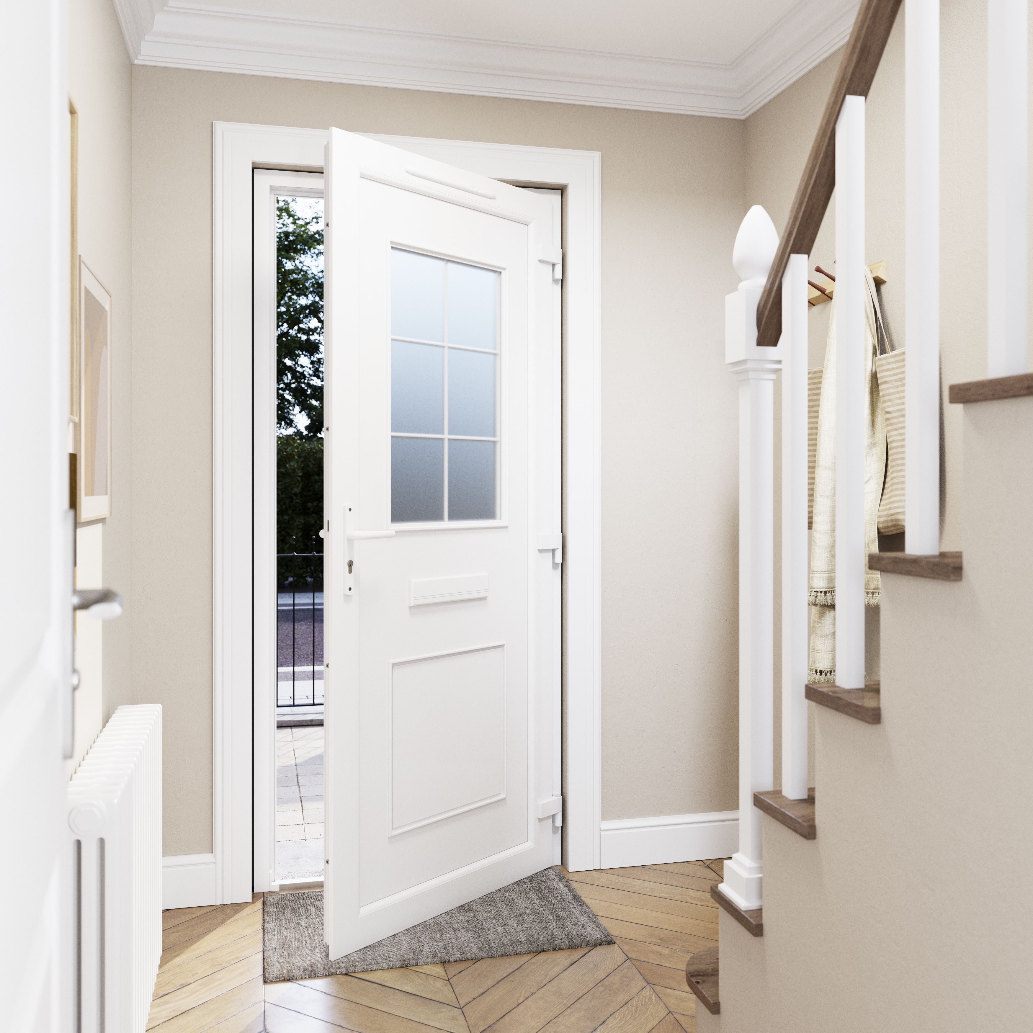 Fortia Mindil Flat Clear Glazed White LH External Front Door set, (H)2085mm (W)840mm