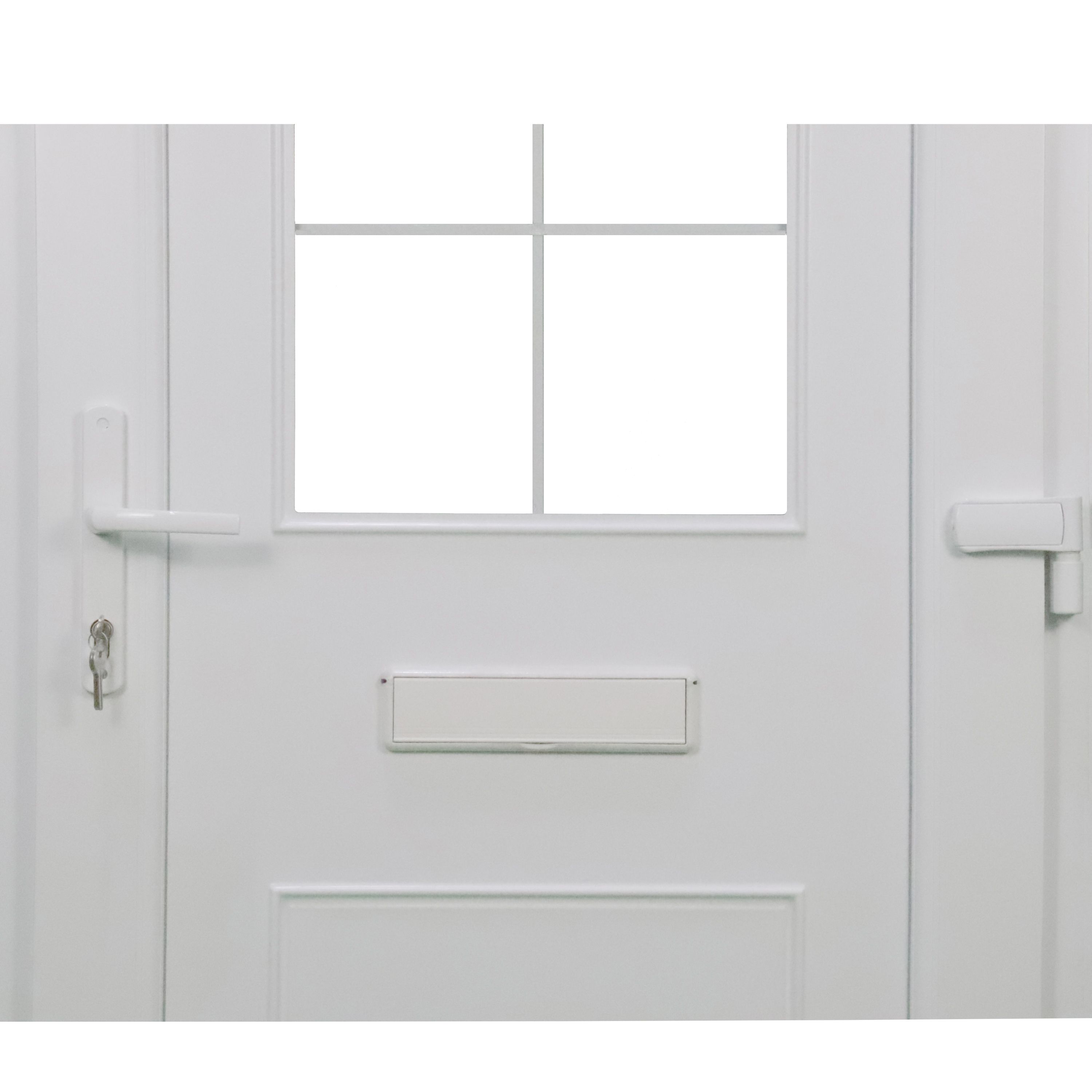 Fortia Mindil Flat Clear Glazed White LH External Front Door set, (H)2085mm (W)840mm