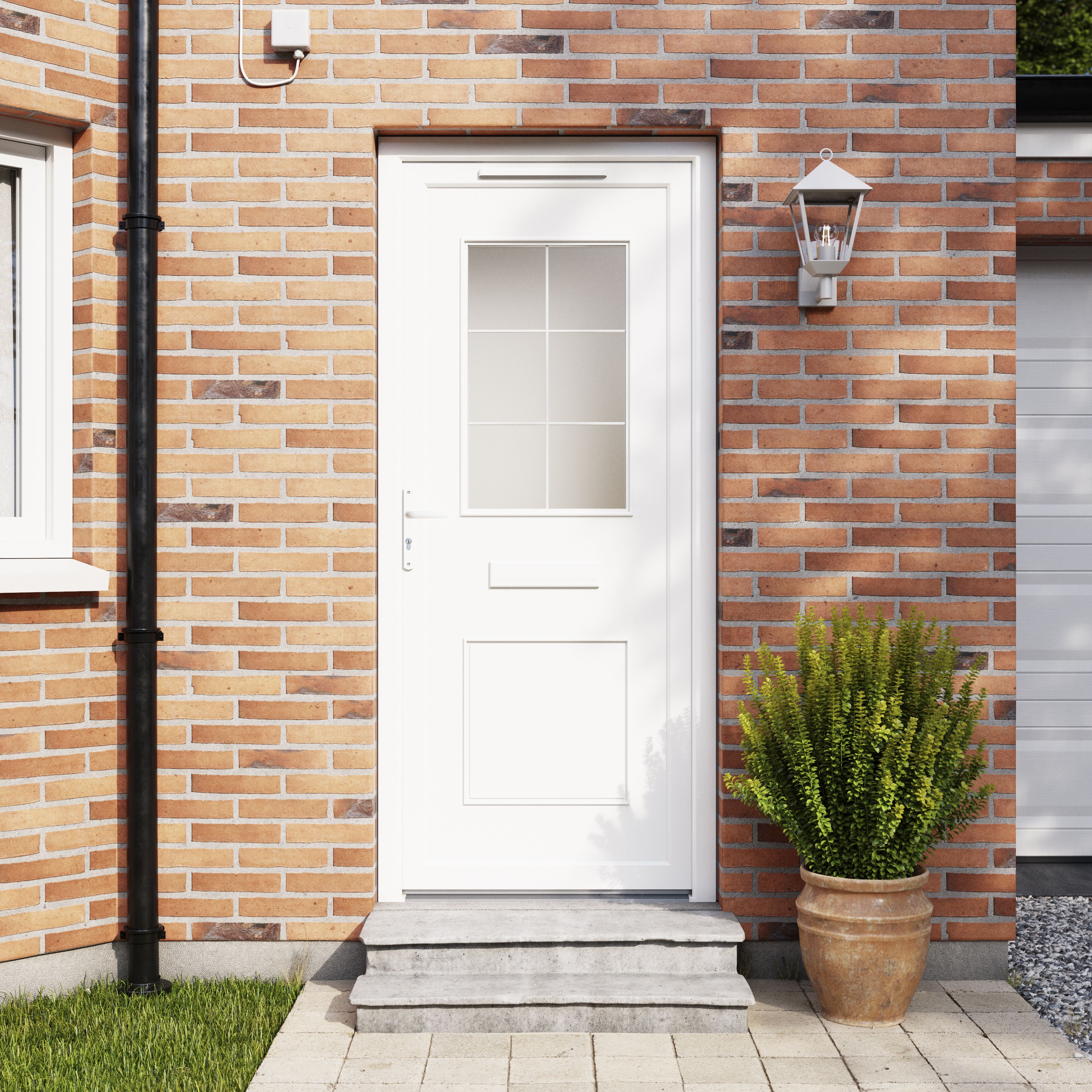 Fortia Mindil Flat Clear Glazed White RH External Front Door set, (H)2085mm (W)920mm