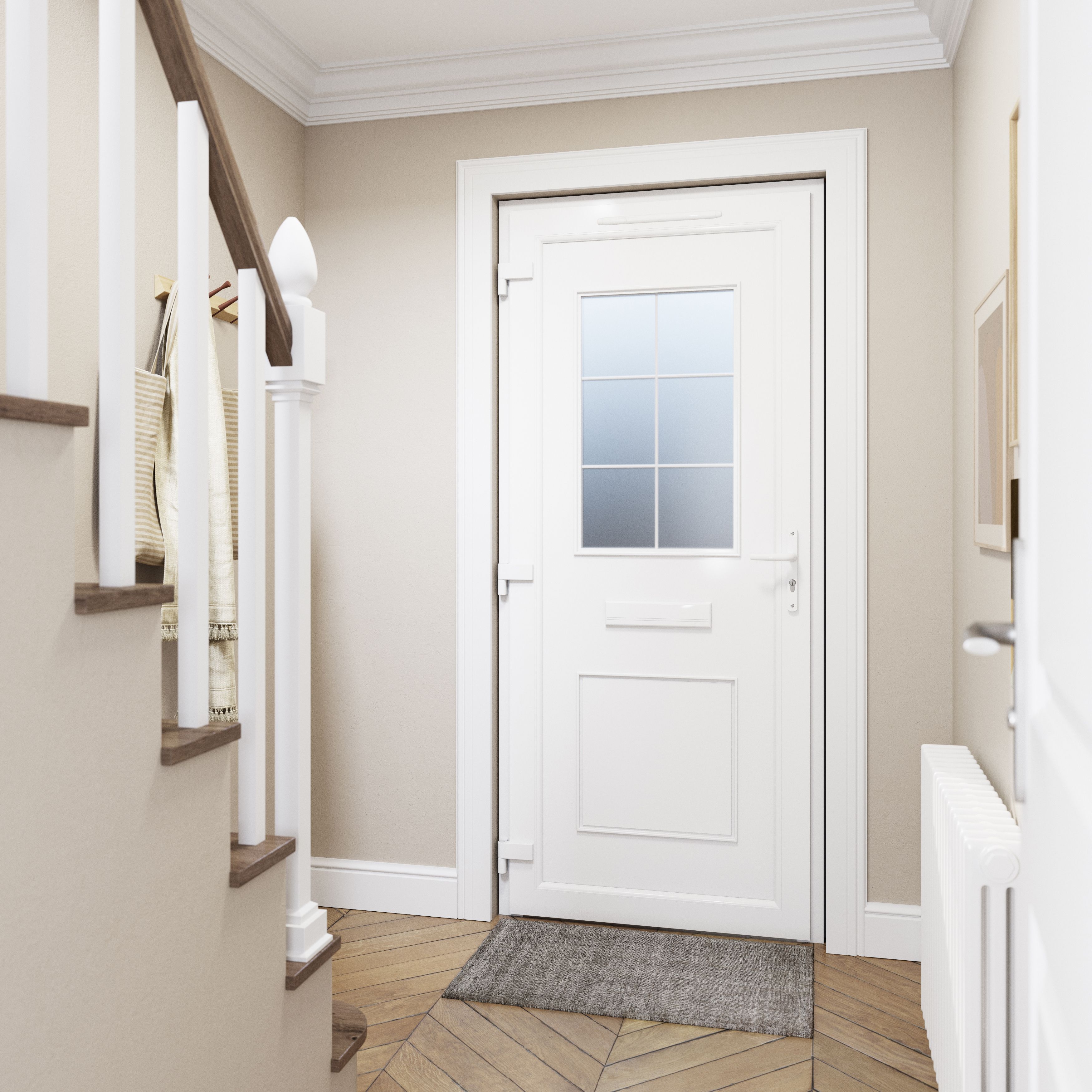 Fortia Mindil Flat Clear Glazed White RH External Front Door set, (H)2085mm (W)920mm