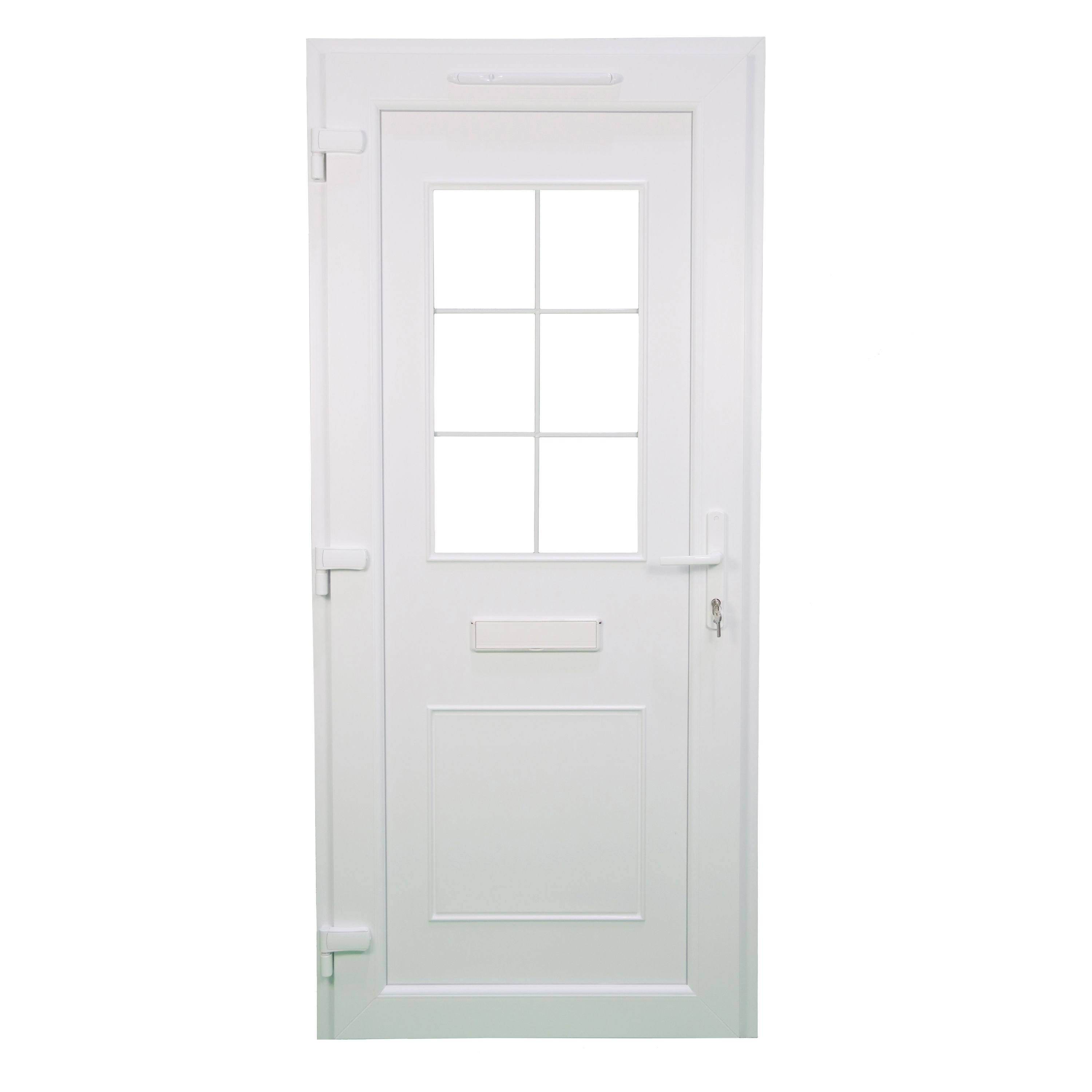 Fortia Mindil Flat Clear Glazed White RH External Front Door set, (H)2085mm (W)920mm