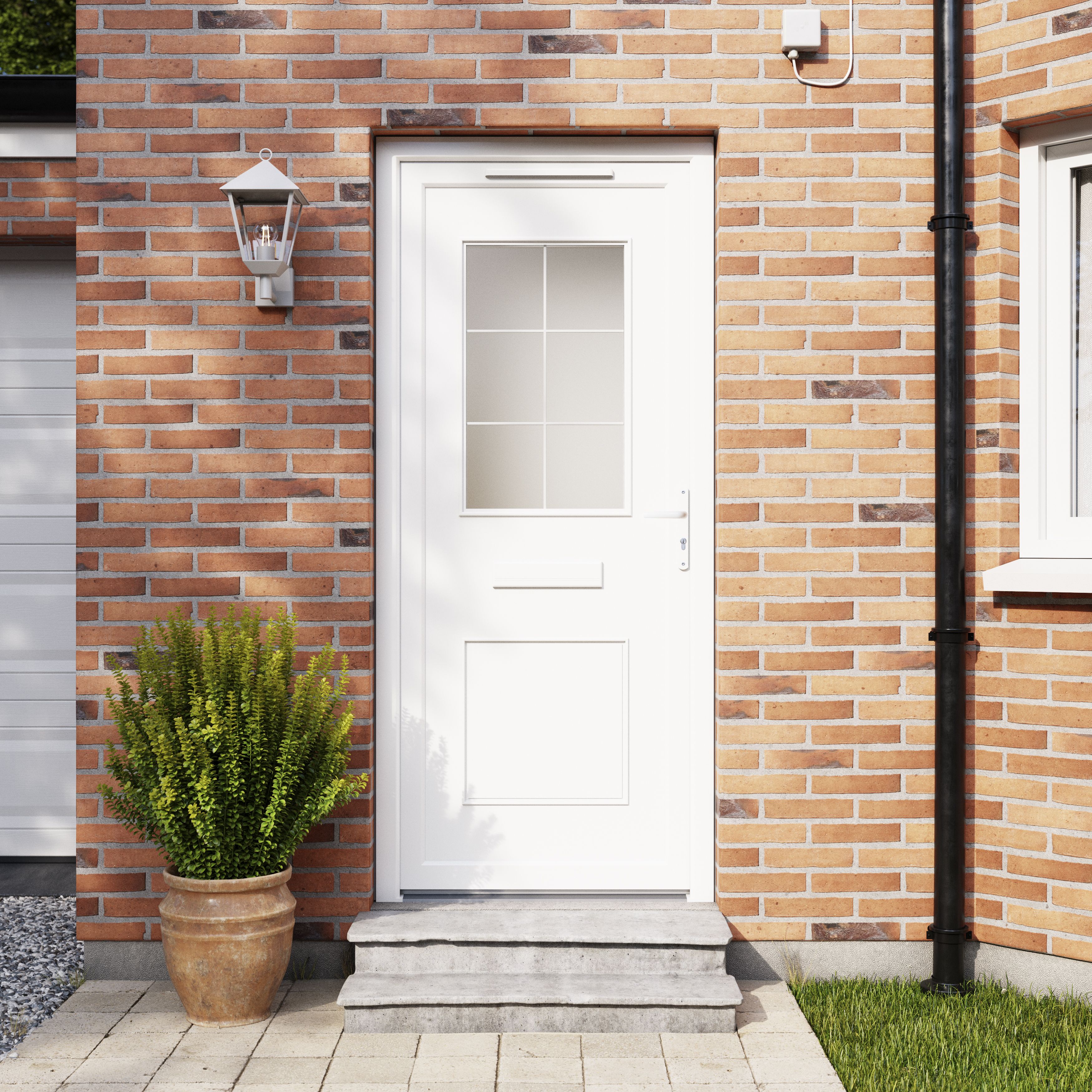 Fortia Mindil Flat Clear Glazed White RH External Front Door set, (H)2085mm (W)920mm