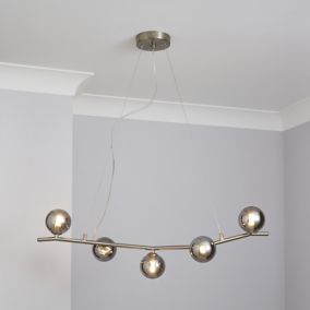 Fortuna Satin Nickel effect 5 Lamp Pendant ceiling light, (Dia)800mm