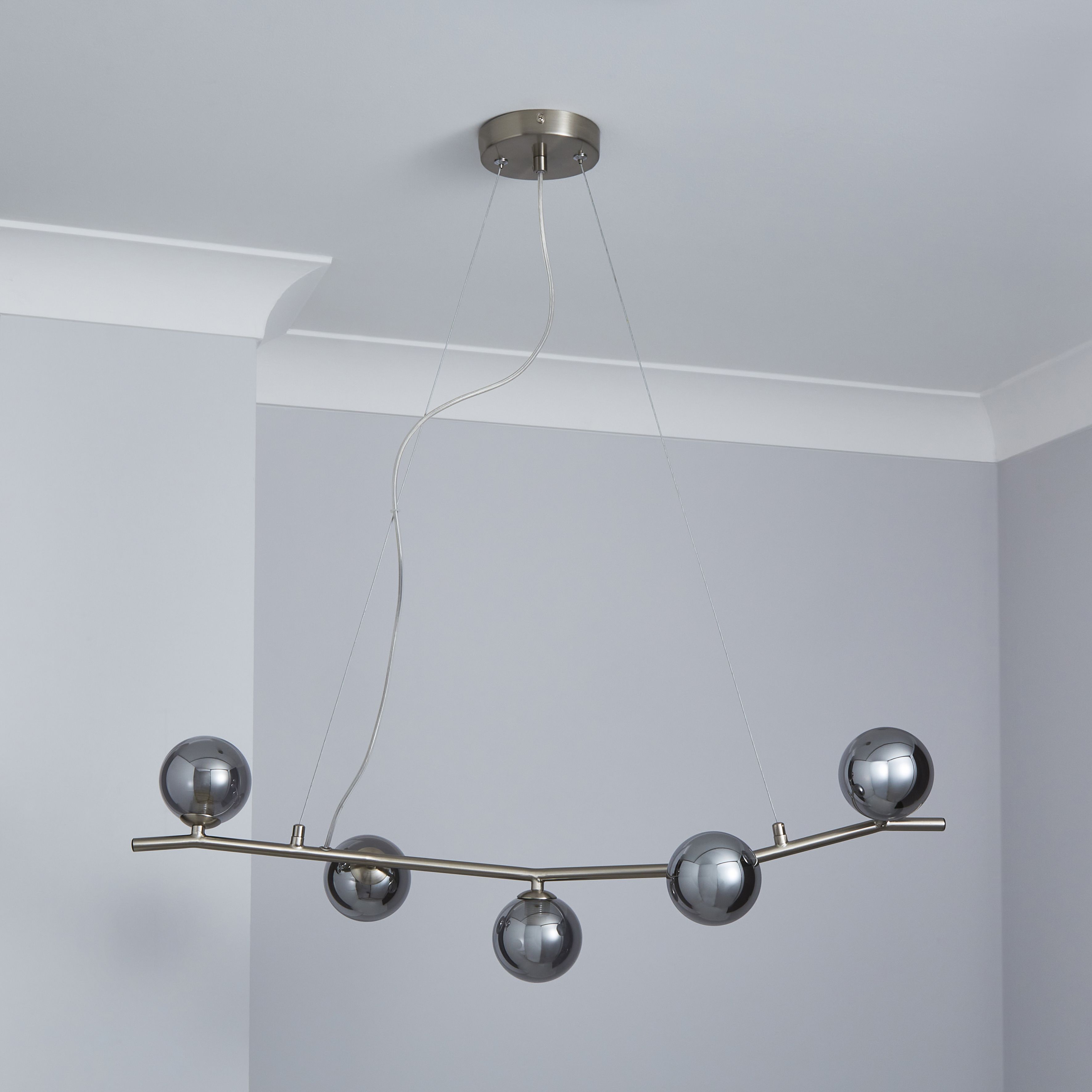 Fortuna Satin Nickel effect 5 Lamp Pendant ceiling light, (Dia)800mm