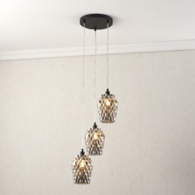 Fragment Cluster Matt Glass & steel Black 3 Lamp Ceiling light