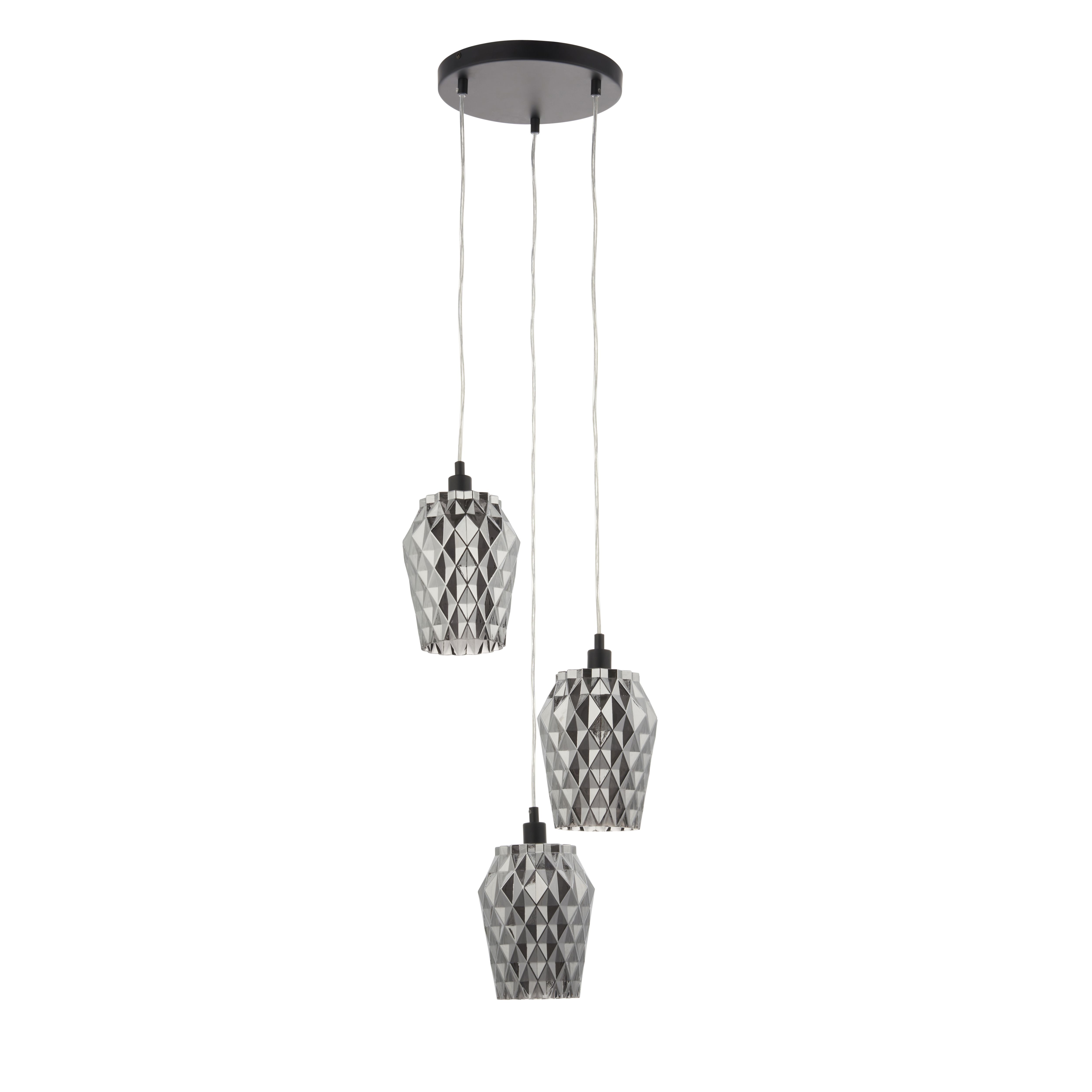 Fragment Cluster Matt Glass & steel Black 3 Lamp Ceiling light