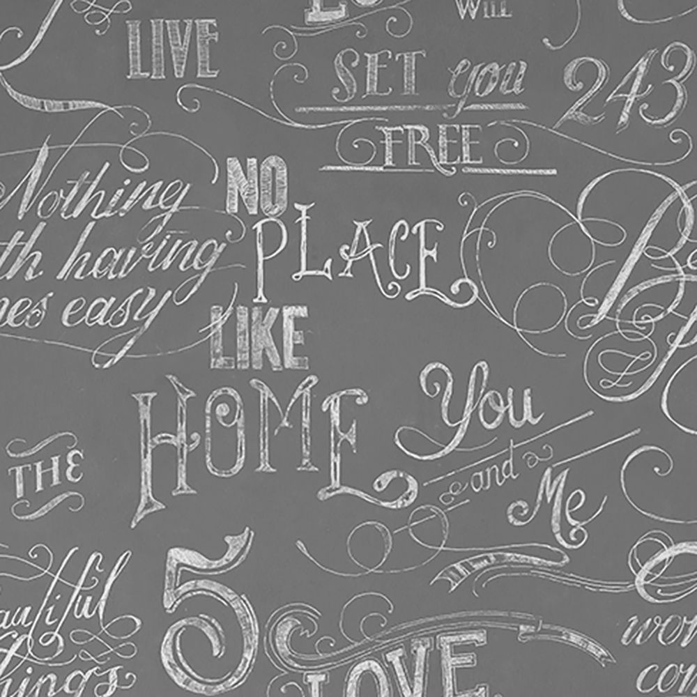 Fresco Chalkboard Grey Calligraphy Smooth Wallpaper Sample