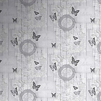 Fresco Charcoal Butterfly map Wood effect Smooth Wallpaper
