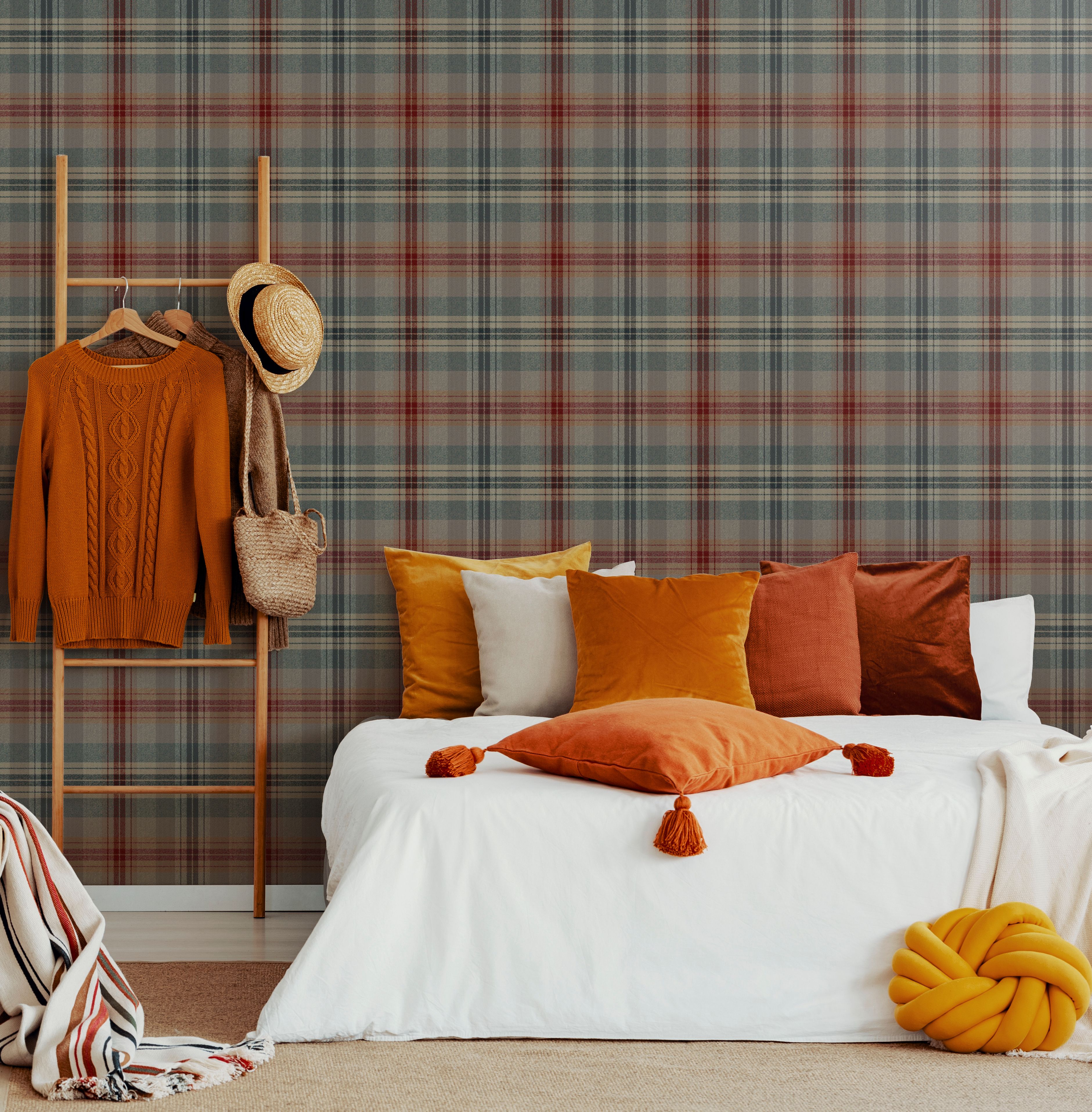 Fresco Cosy Green & red Tartan Smooth Wallpaper