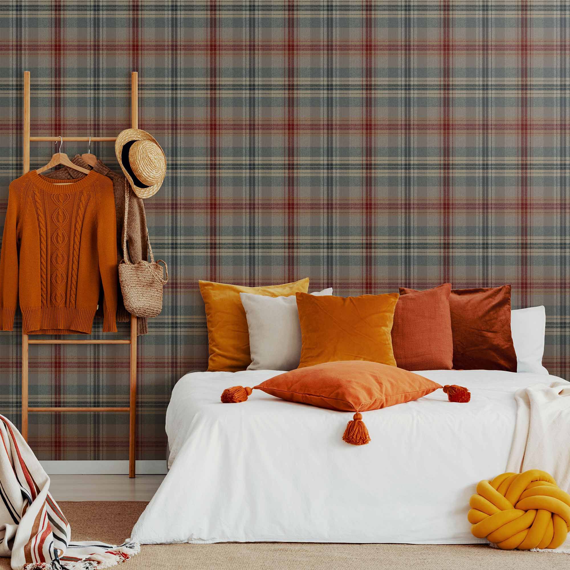 Fresco Cosy Green & red Tartan Smooth Wallpaper
