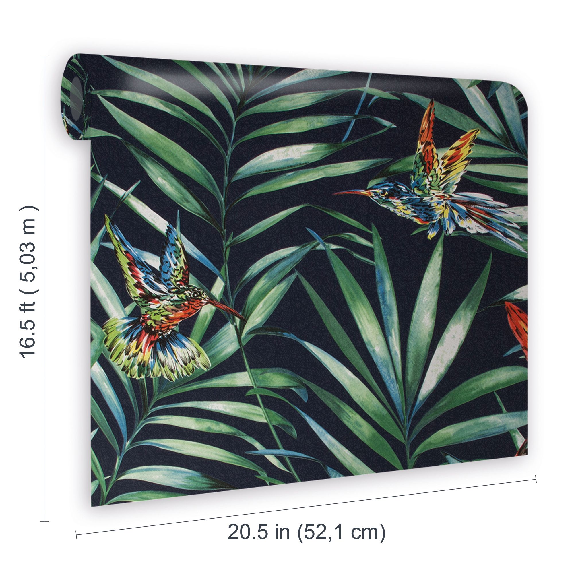 Fresco Green & navy Hummingbird Smooth Wallpaper