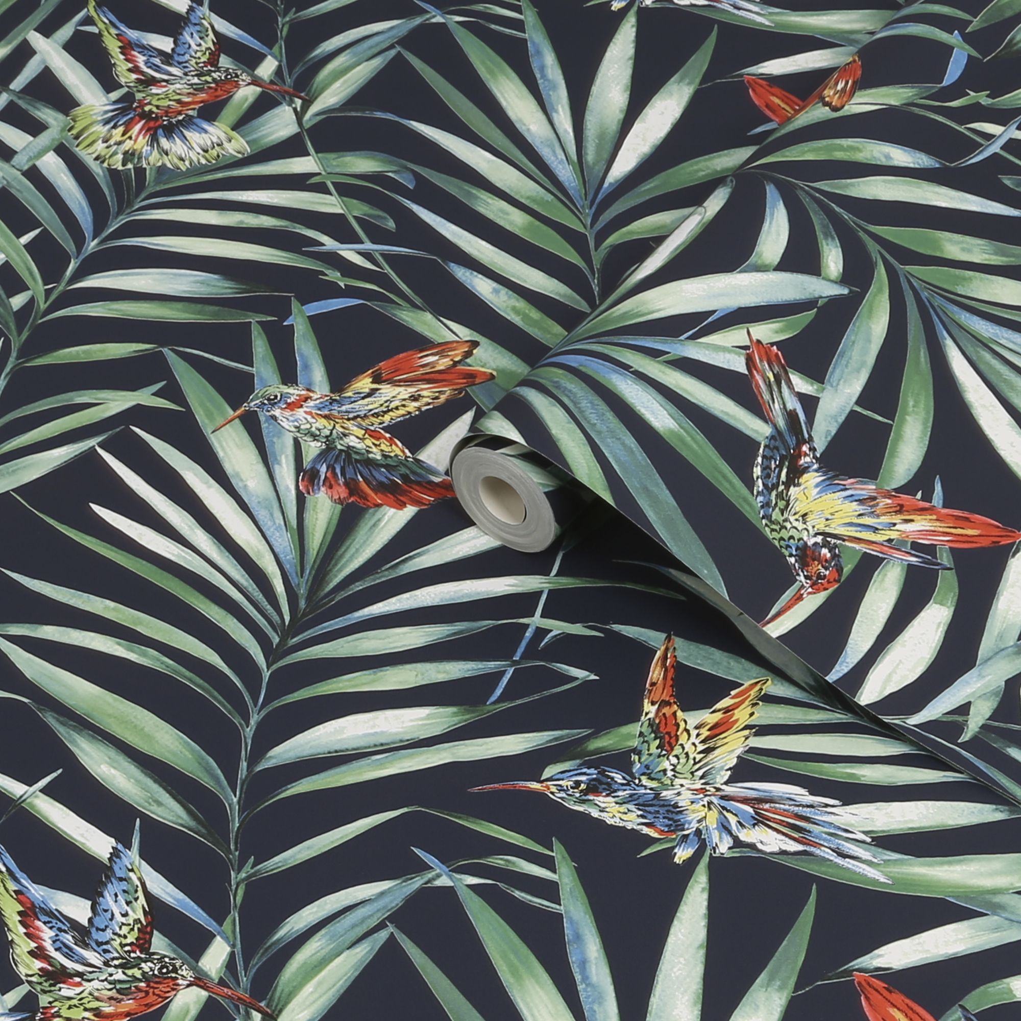 Fresco Green & navy Hummingbird Smooth Wallpaper
