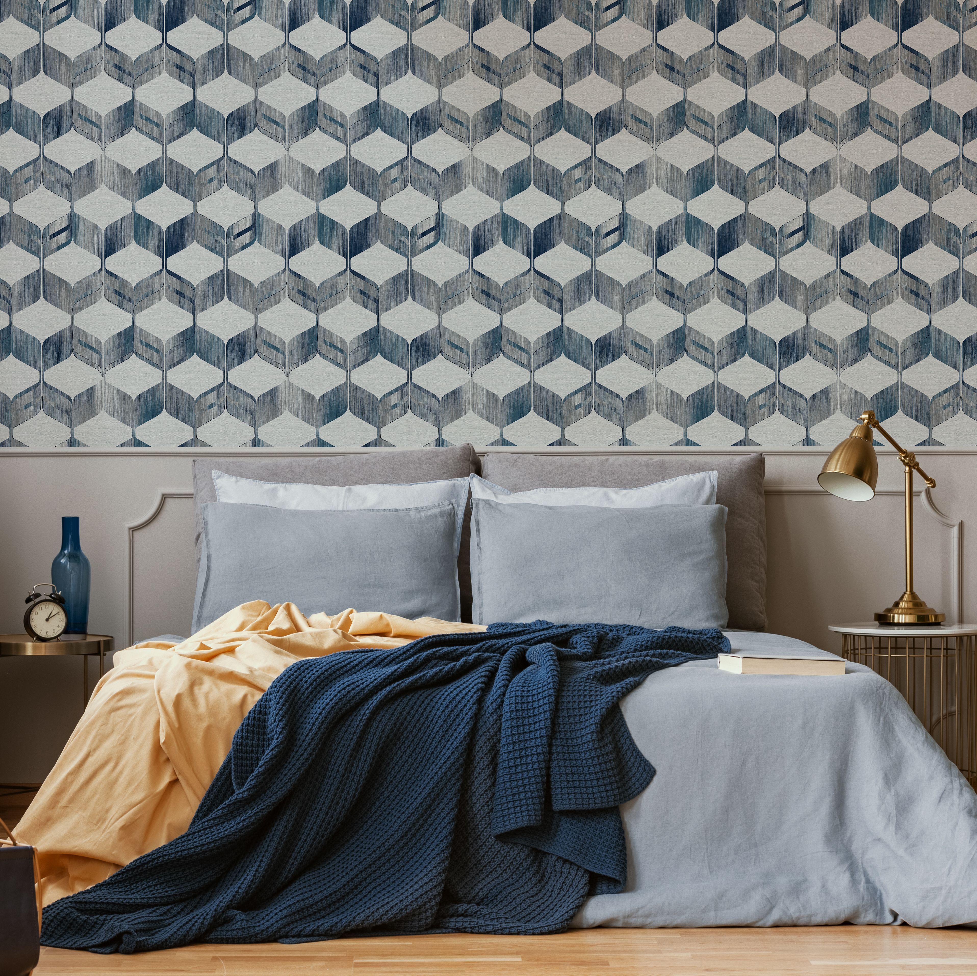 Fresco Maya Blue & cream Geometric Smooth Wallpaper