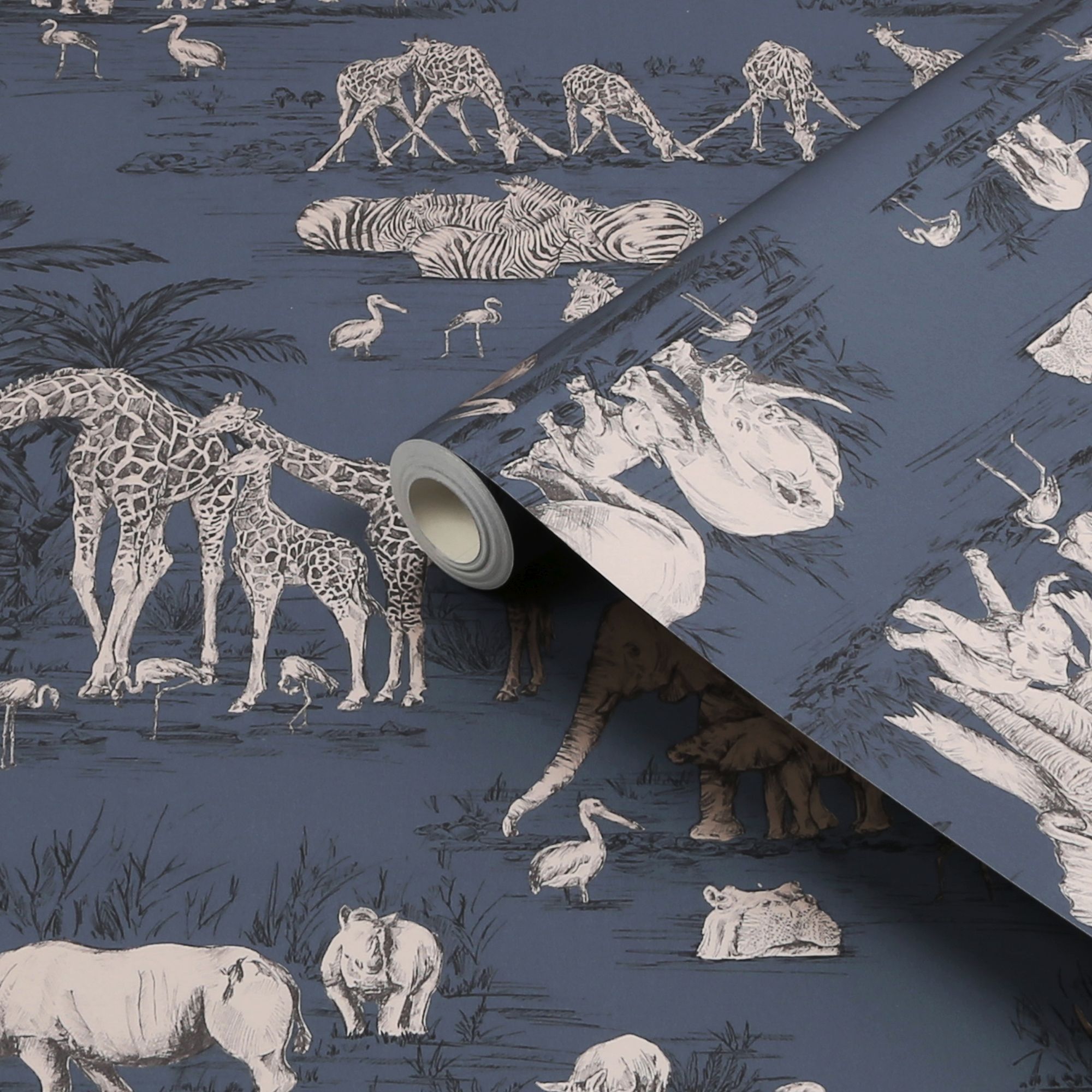 Fresco Navy Watering Hole Mica effect Smooth Wallpaper