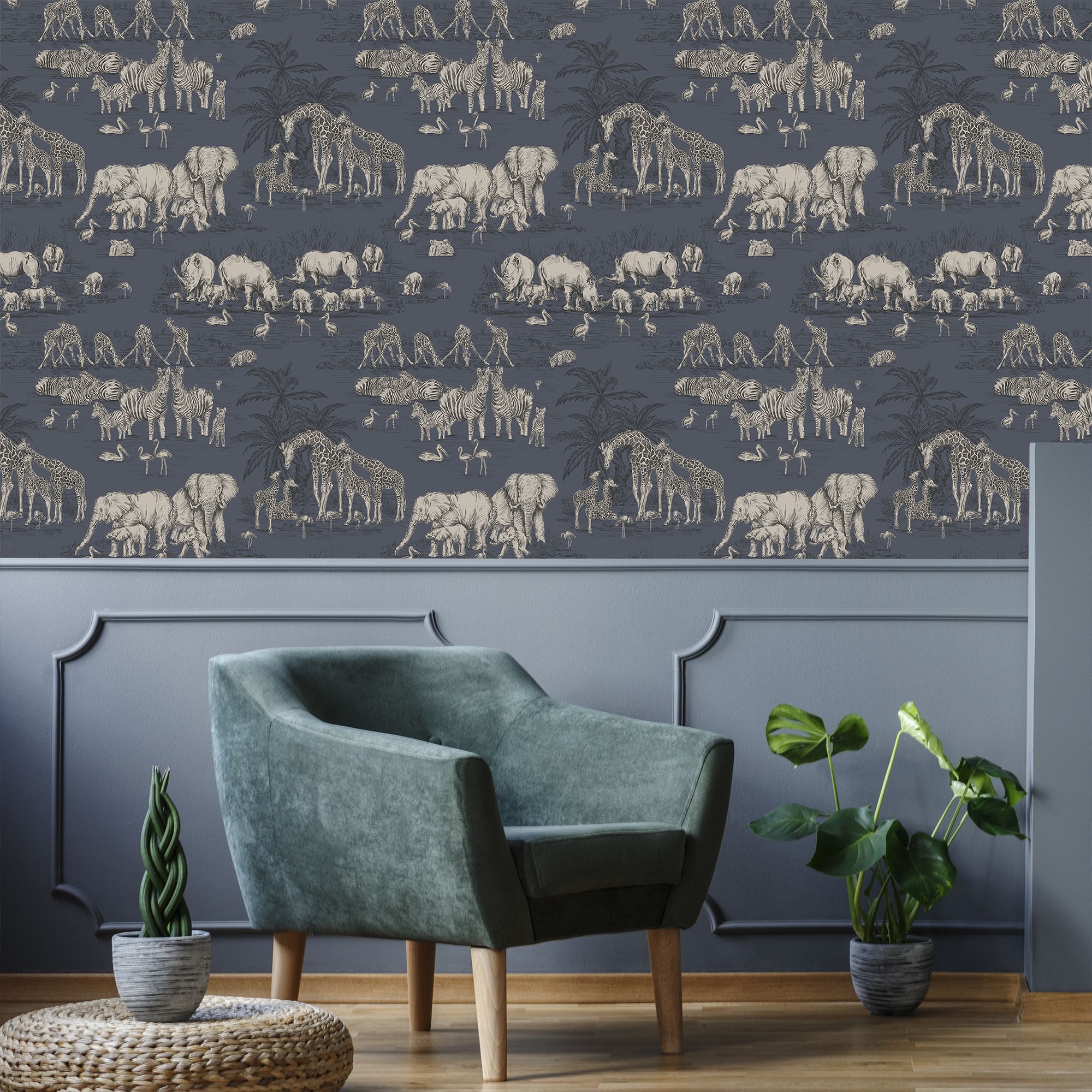 Fresco Navy Watering Hole Mica effect Smooth Wallpaper